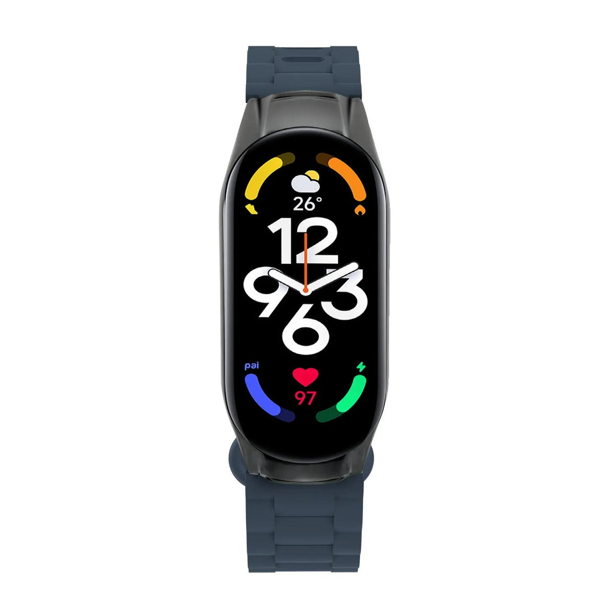 Silicone TPU Strap with Frame, dark blue, on a watch, direct front view