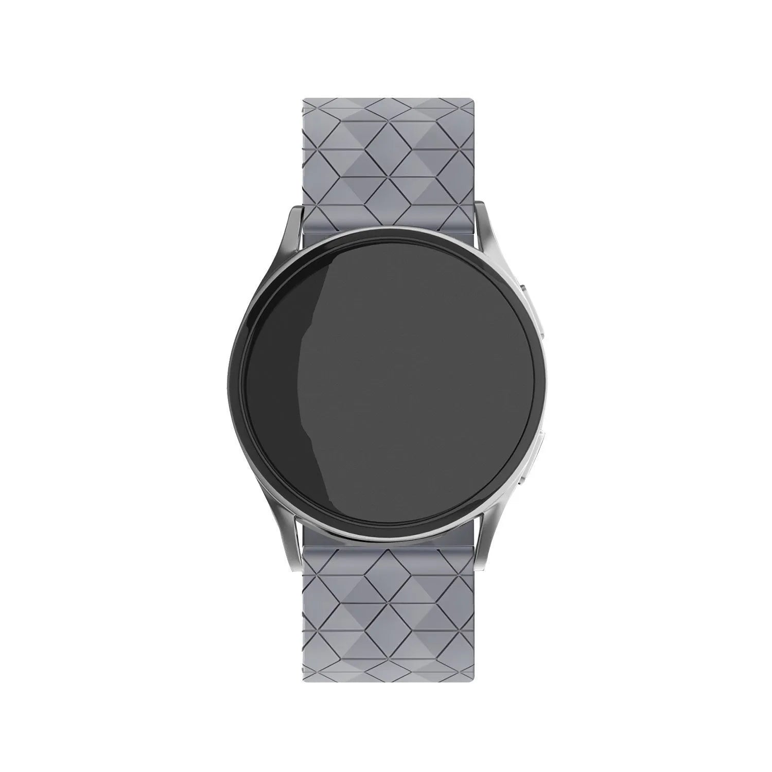 Silicone Strap Hexagons, grey, on a watch, direct front view