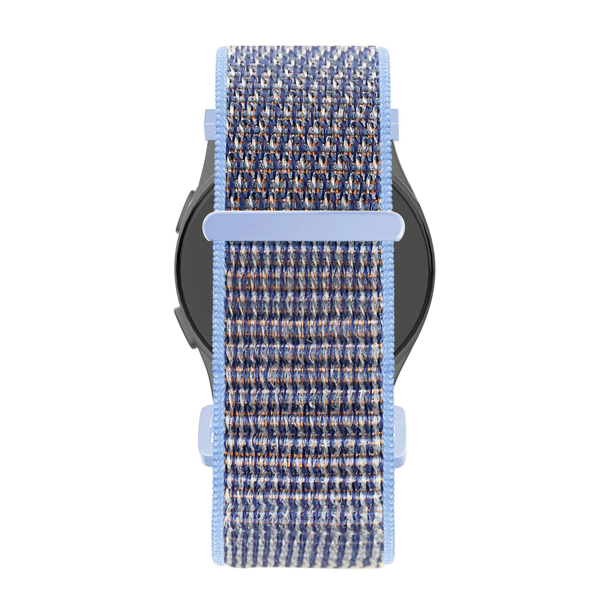 Nylon Loop Strap, azure blue, on a watch, direct front view
