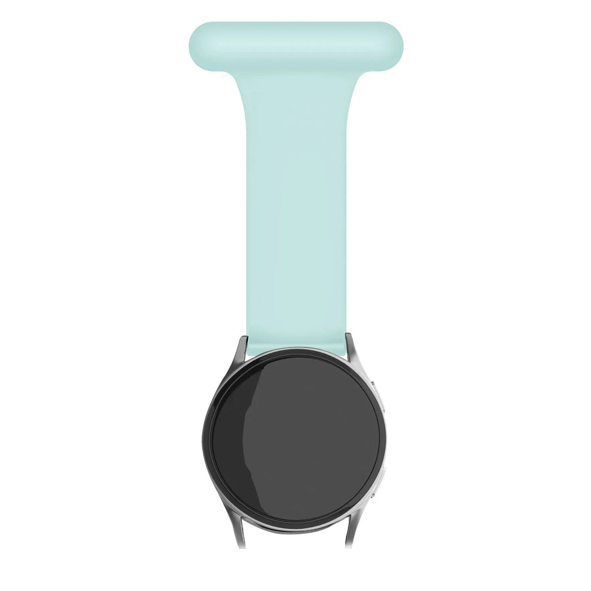 Silicone Nurse Fob, light green, on a watch, direct front view