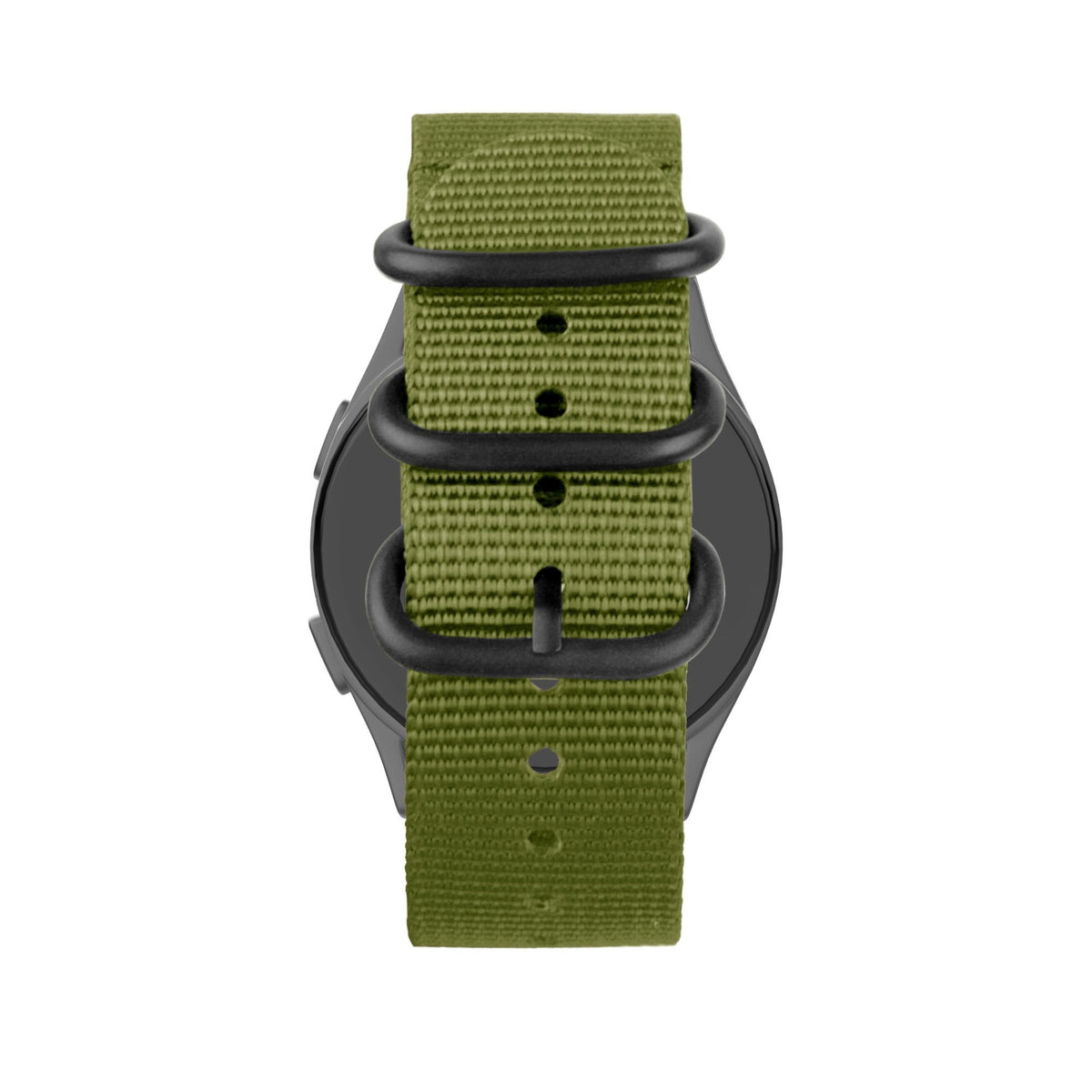 Buckled Nylon Strap, green, on a watch, direct front view