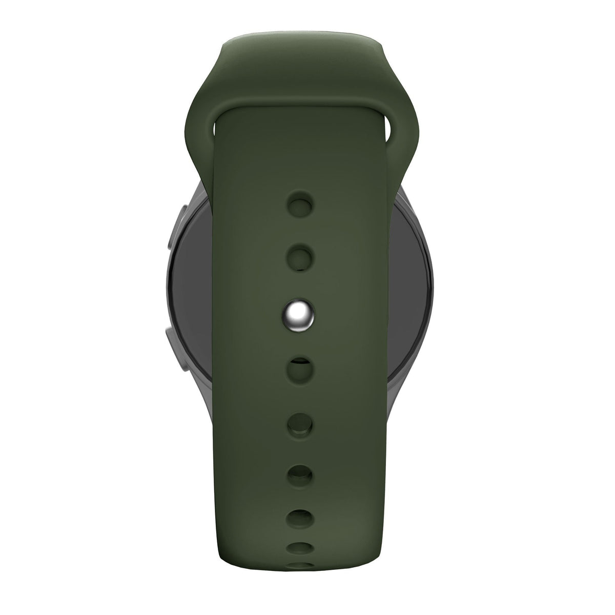 Silicone Sport Strap 'Deluxe', olive green, on a watch, direct front view