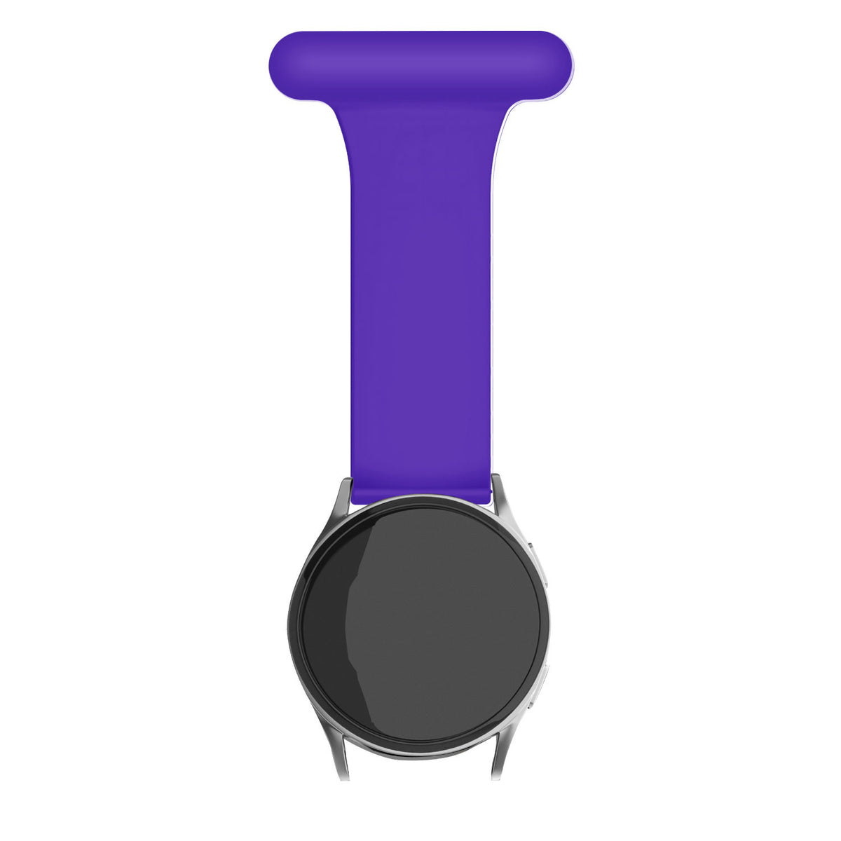 Silicone Nurse Fob, purple, on a watch, direct front view