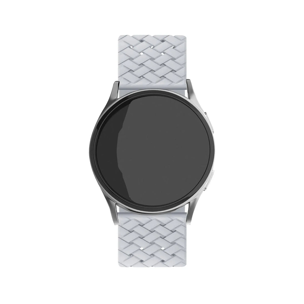 Braided Silicone Strap, grey, on a watch, direct front view