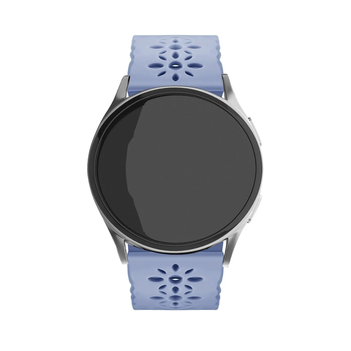 Patterned Silicone Strap, lavender grey, on a watch, direct front view
