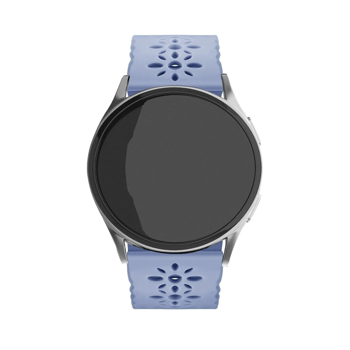 Patterned Silicone Strap, lavender grey, on a watch, direct front view