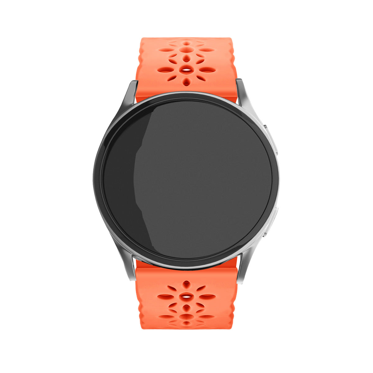 Patterned Silicone Strap, orange, on a watch, direct front view