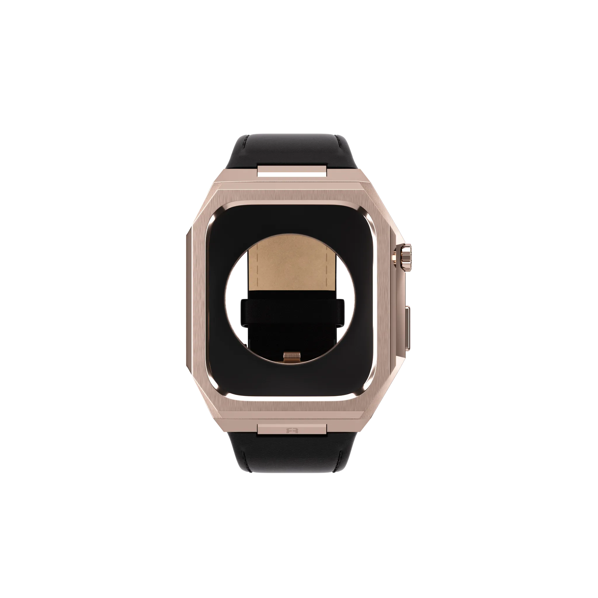 Reqior Apple Watch 45mm metalen case met leren band (roségoud/zwart)