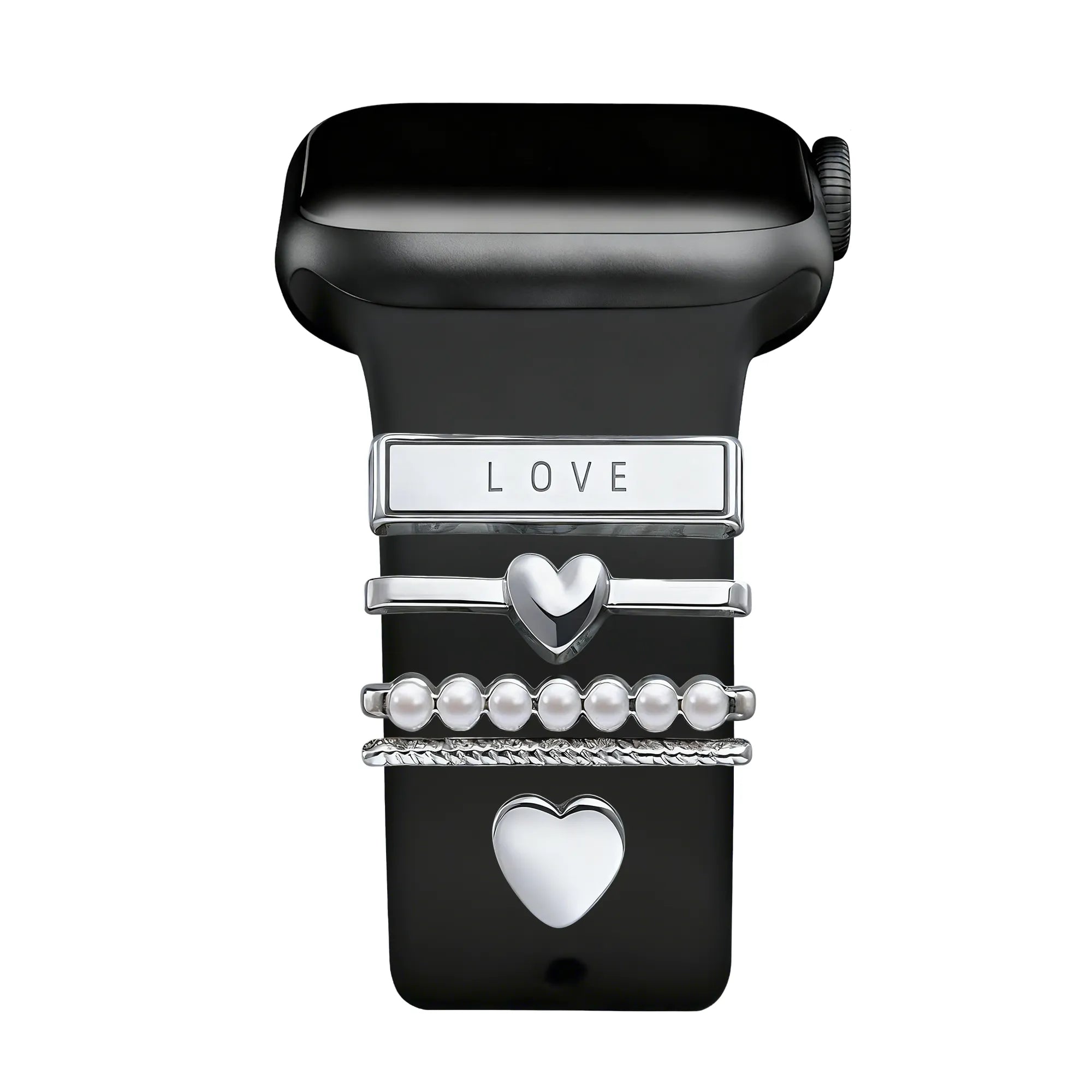 Horlogeband charm - hartjes (zilver)