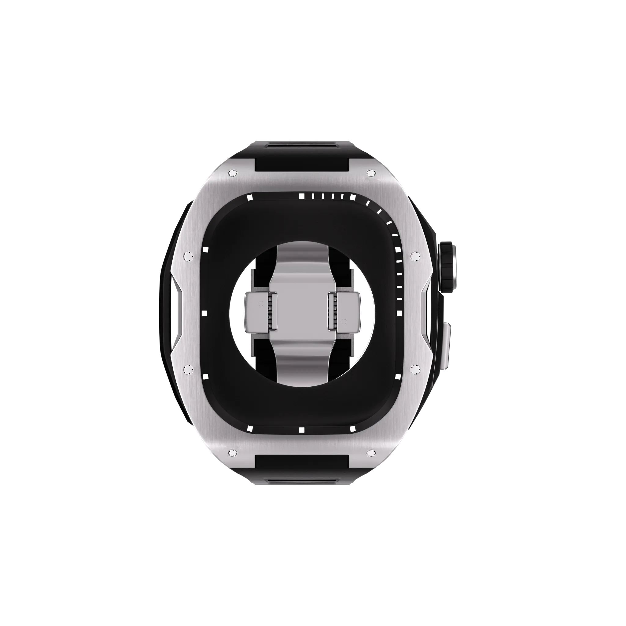 Reqior Apple Watch 45mm case met rubberen band (zilver)