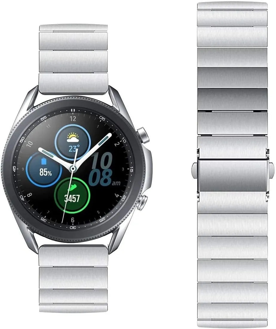 Premium Metal Strap, silver, on a watch, direct front view