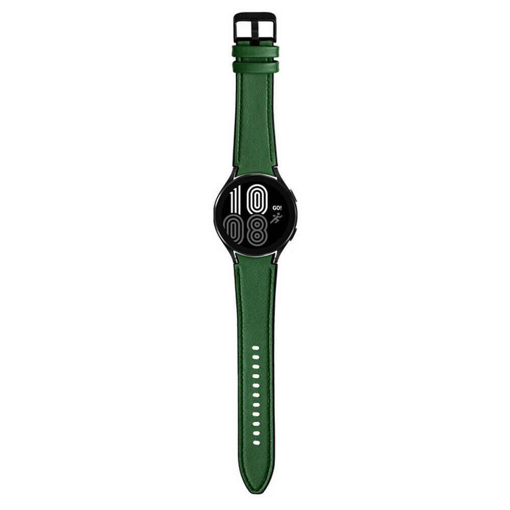 Leather Hybrid Strap, green, on a watch, direct front view