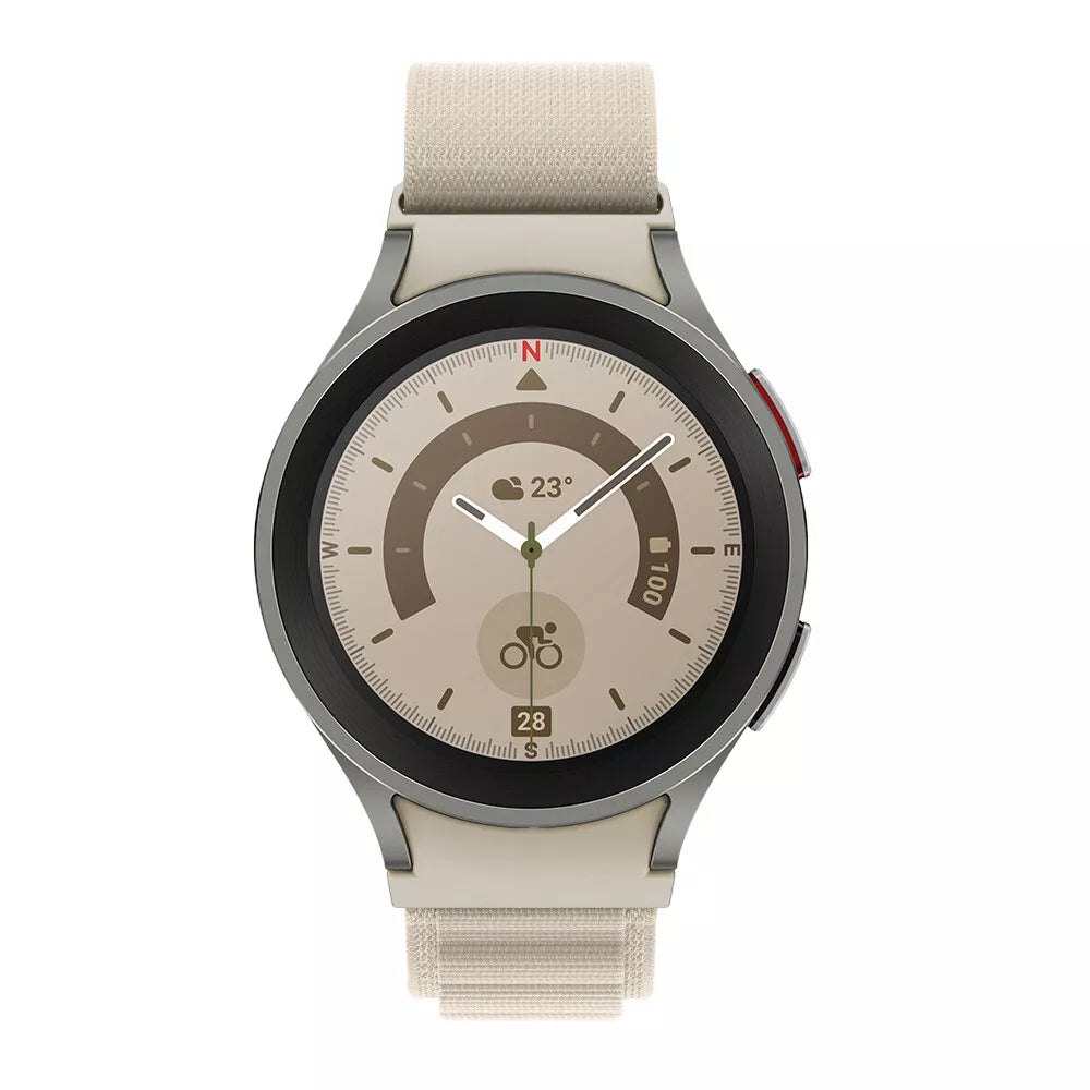 Alpine Nylon Strap, starlight, on a watch, direct front view