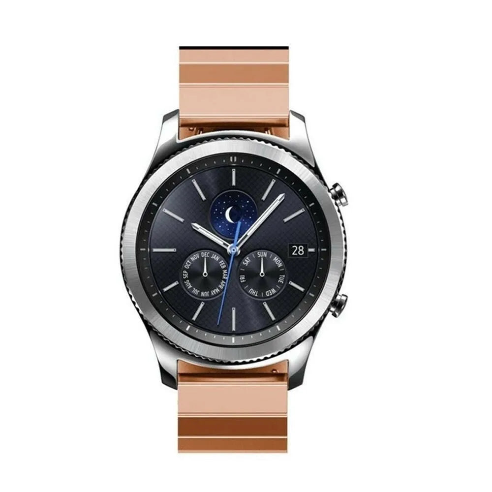 Premium Metal Strap, rose gold, on a watch, direct front view