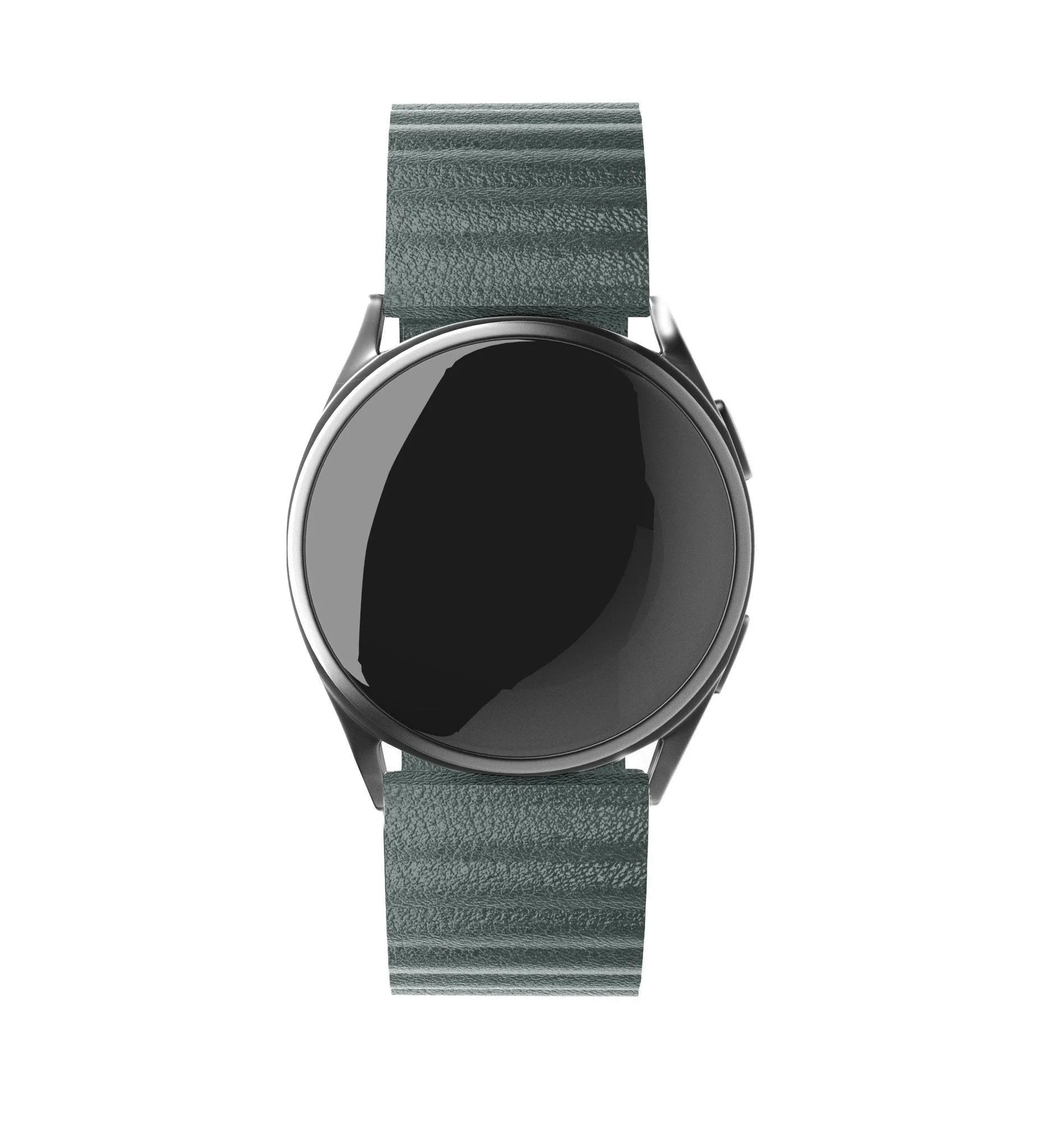 Leather Loop Strap, viridian, on a watch, direct front view