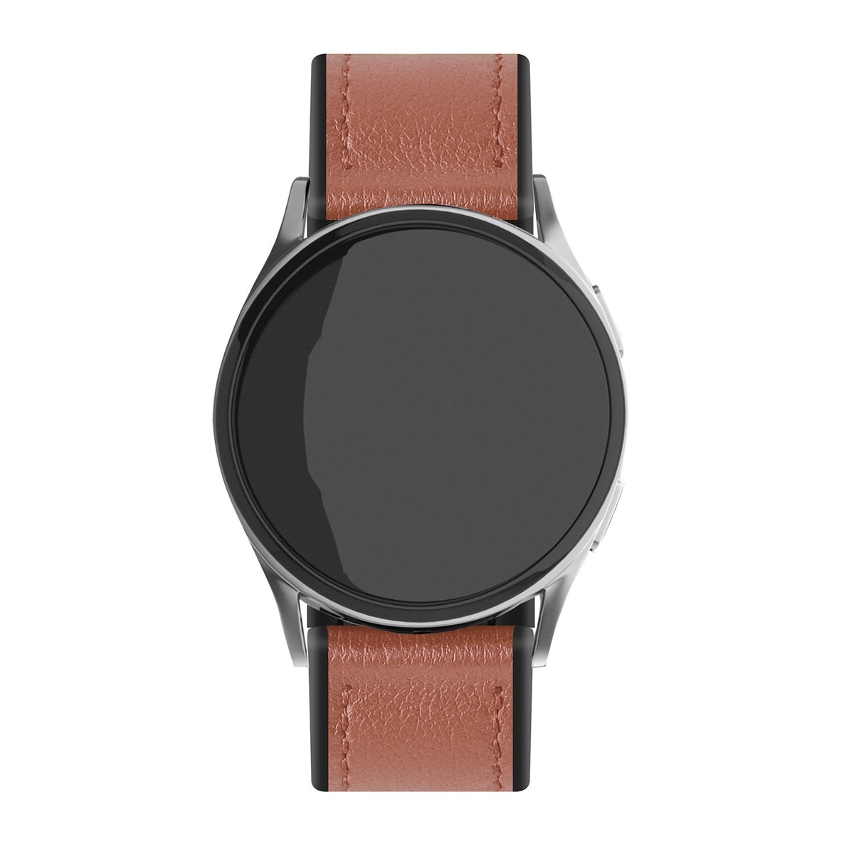 Leather Hybrid Strap, light brown, on a watch, direct front view