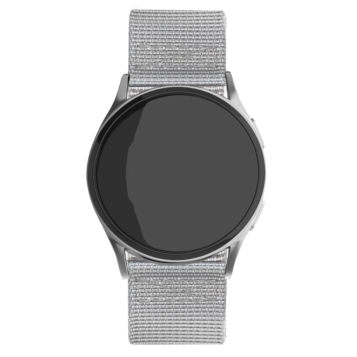 Nylon Buckle Strap, grey, on a watch, direct front view