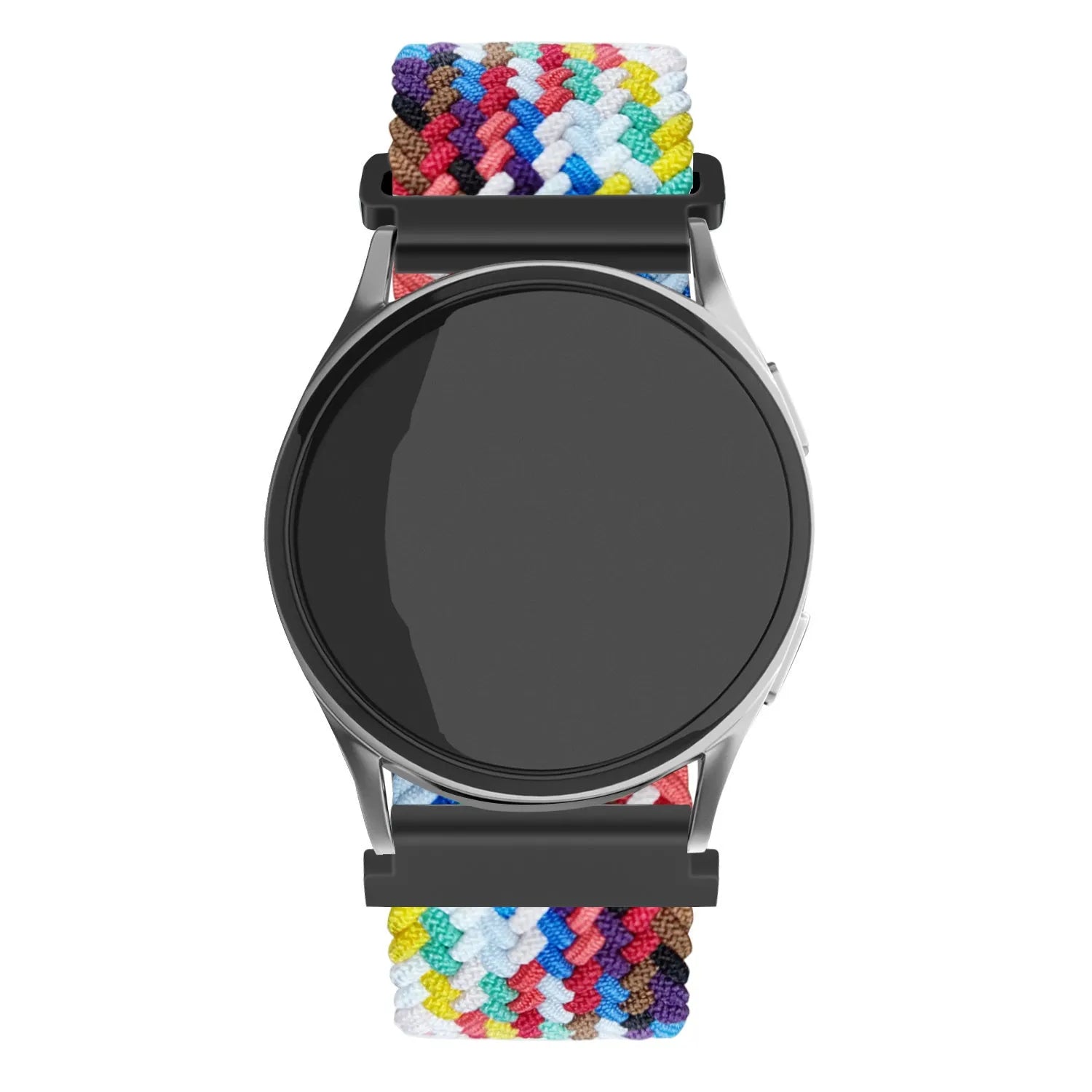 Nylon Adjustable Braided Strap, colourful, on a watch, direct front view