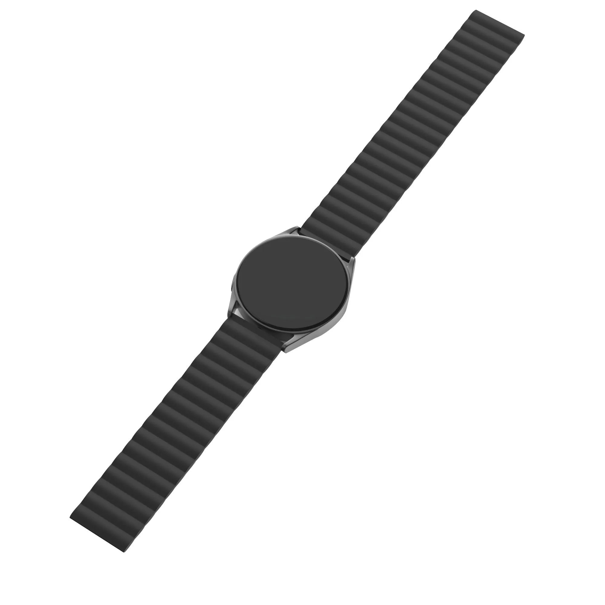 Magnetic Silicone Strap, black, on a watch, direct front view