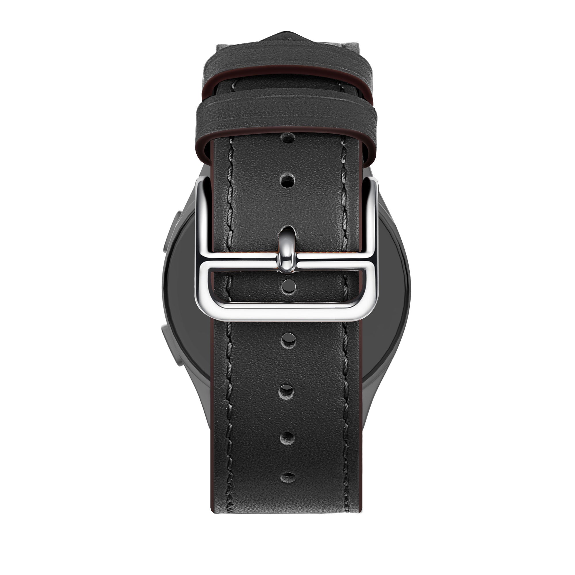 Leather Strap 'Deluxe', black, on a watch, direct rear view