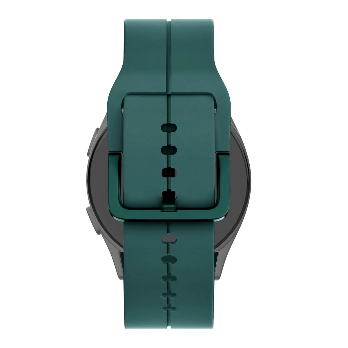 Silicone Strap 'Extreme', dark green, on a watch, direct rear view
