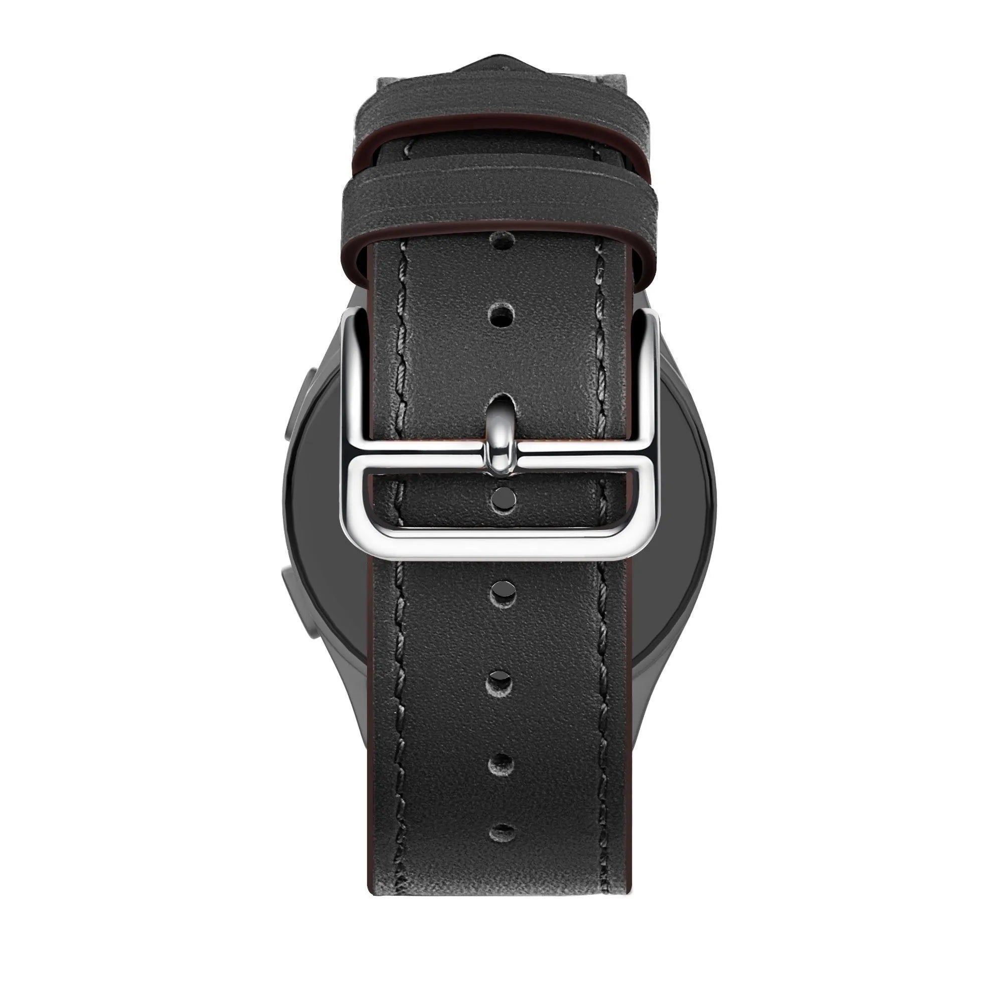 Leather Strap 'Deluxe', black, on a watch, direct rear view
