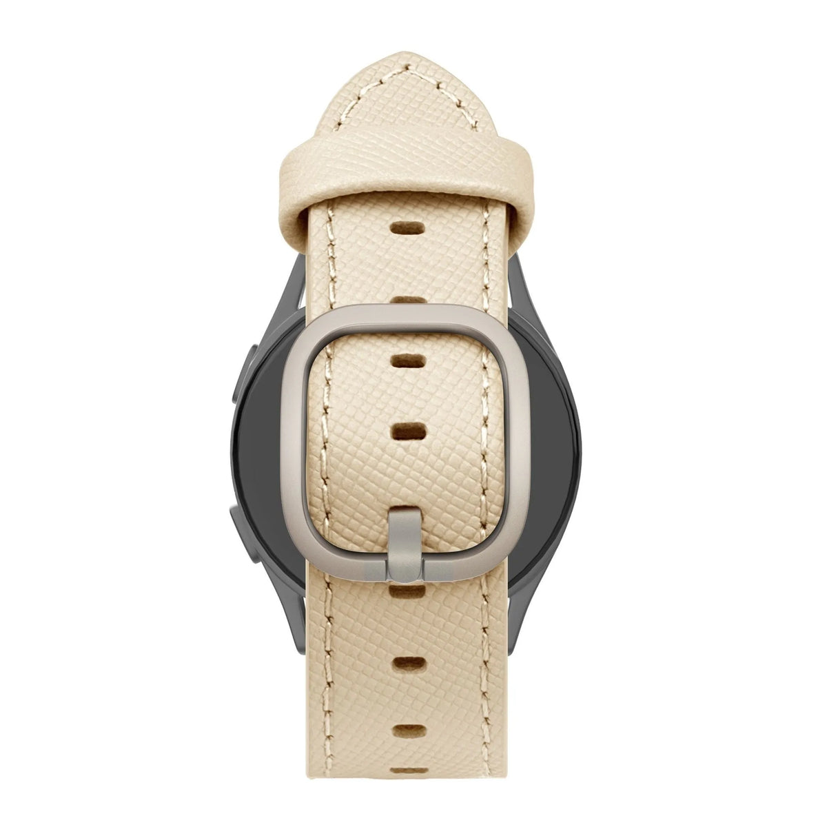 Leather Strap 'Deluxe', khaki, on a watch, direct rear view