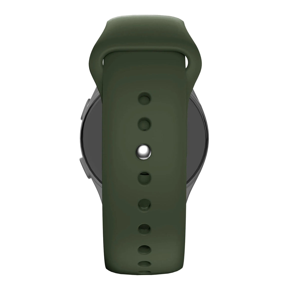 Silicone Sport Strap 'Deluxe', olive green, on a watch, direct rear view