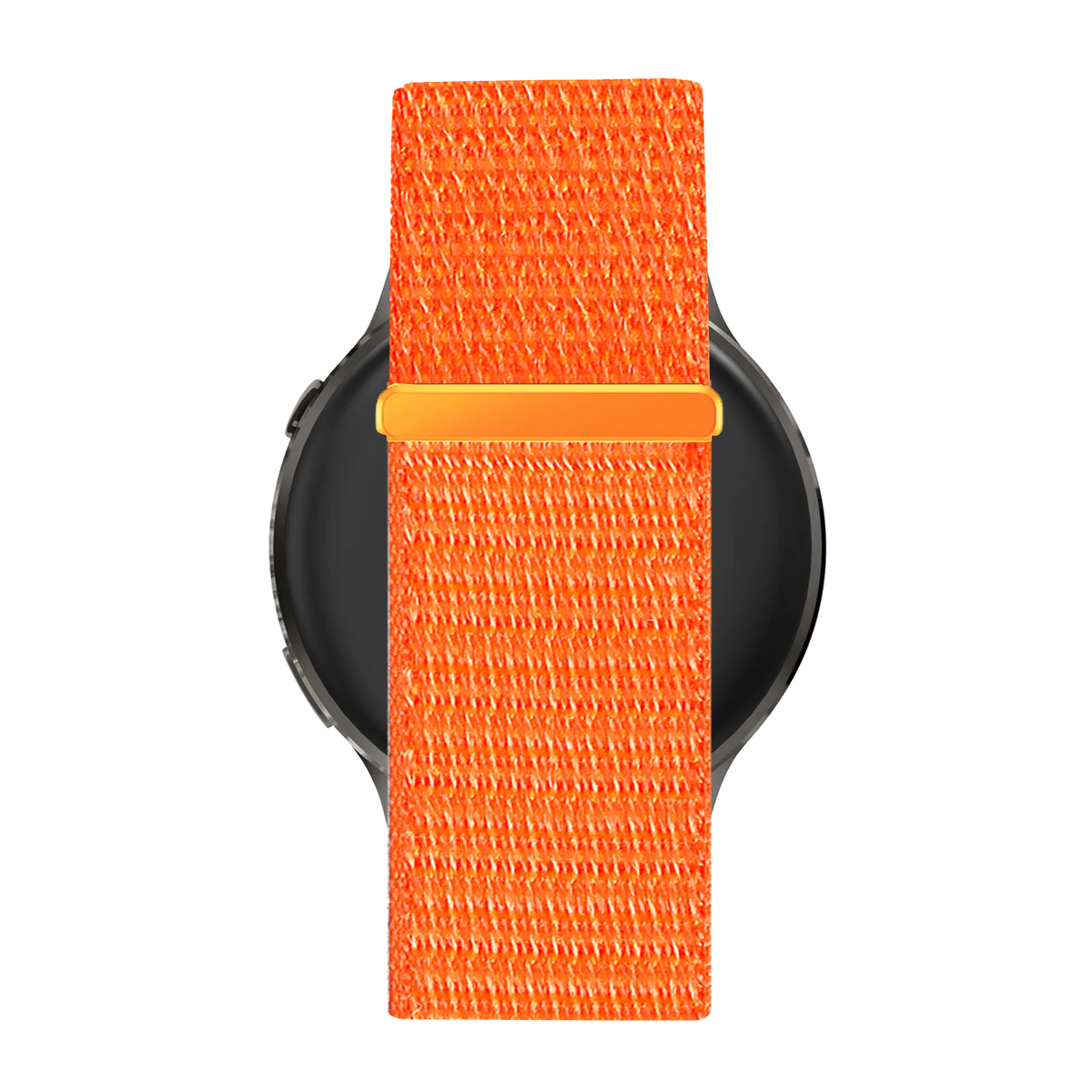 Nylon Loop Strap, orange, on a watch, direct rear view
