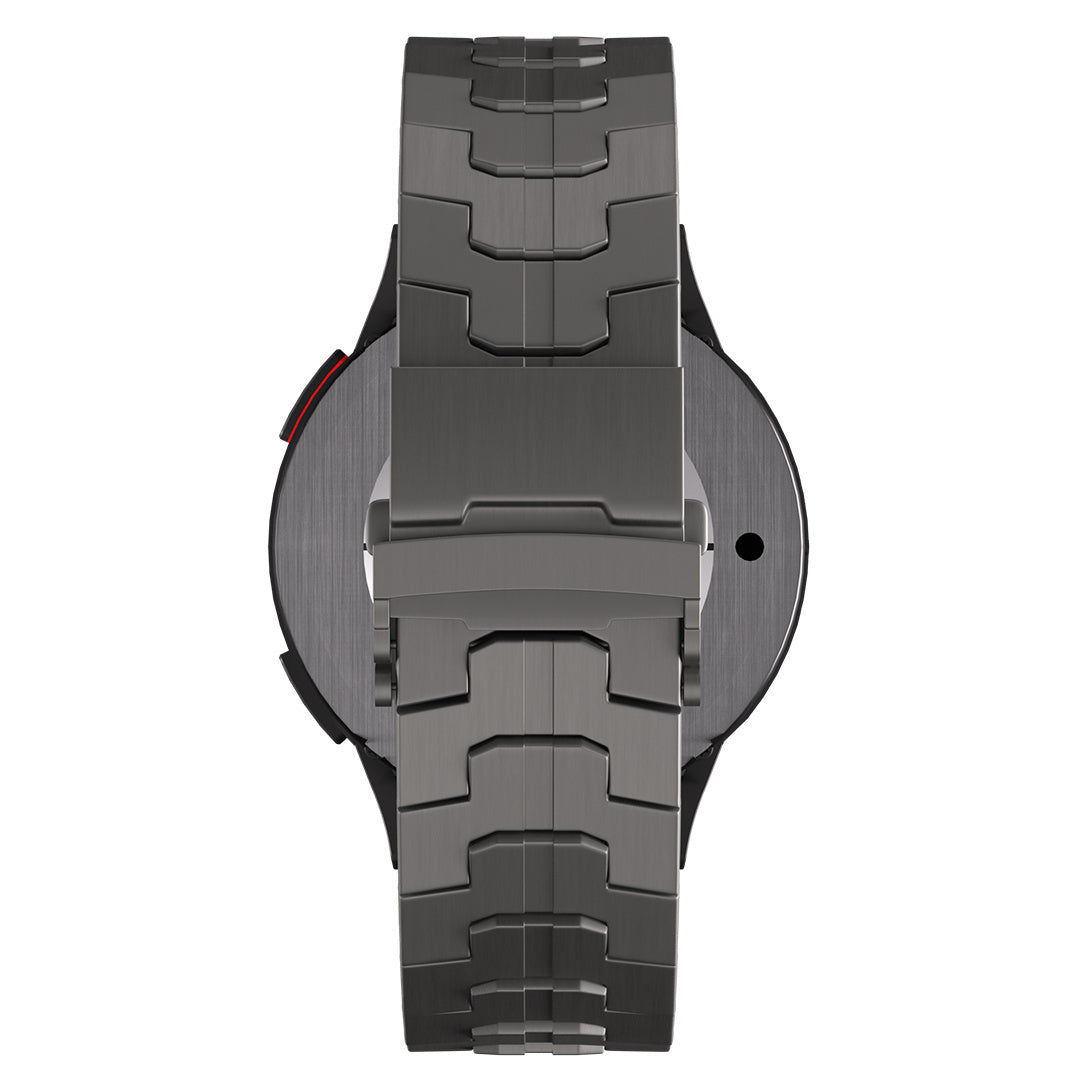 Titanium Strap 'Iron', black, on a watch, direct rear view