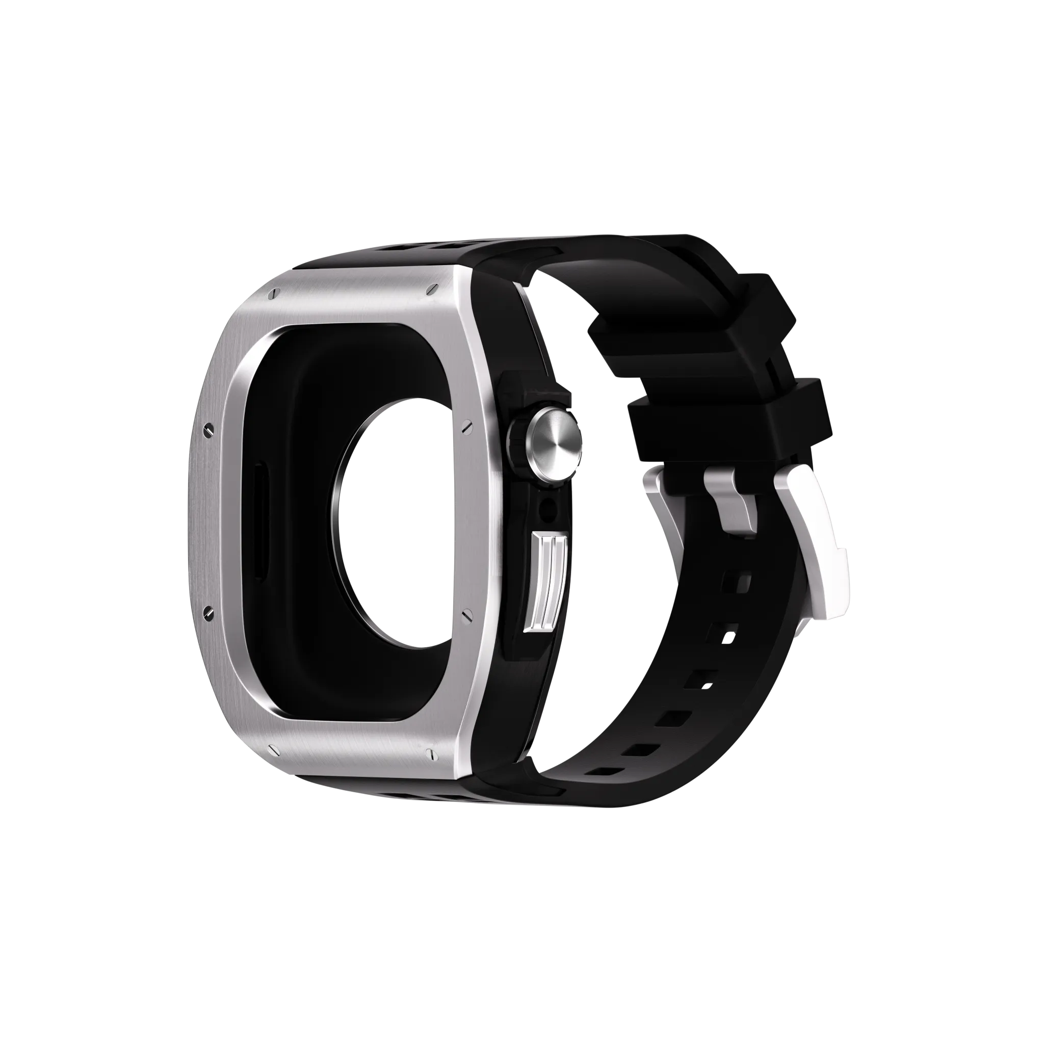 Reqior Apple Watch 45mm polymer en metalen case met rubberen band (zilver)