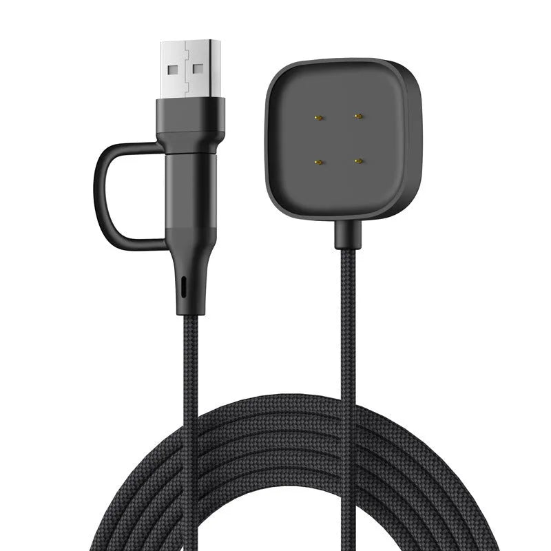 USB-A & C 2in1 Braided Fitbit Versa 3 oplader