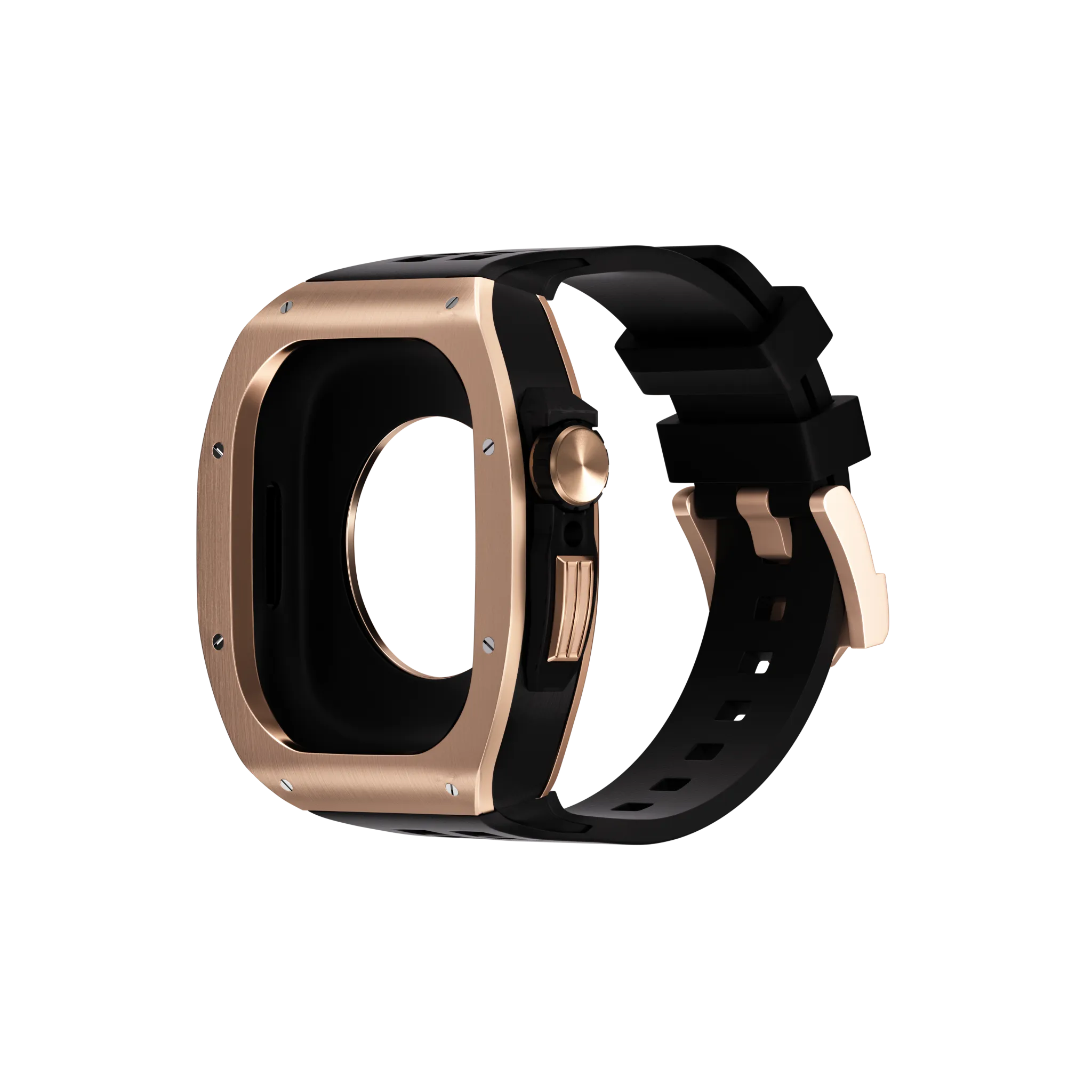 Reqior Apple Watch 45mm polymer en metalen case met rubberen band (roségoud)