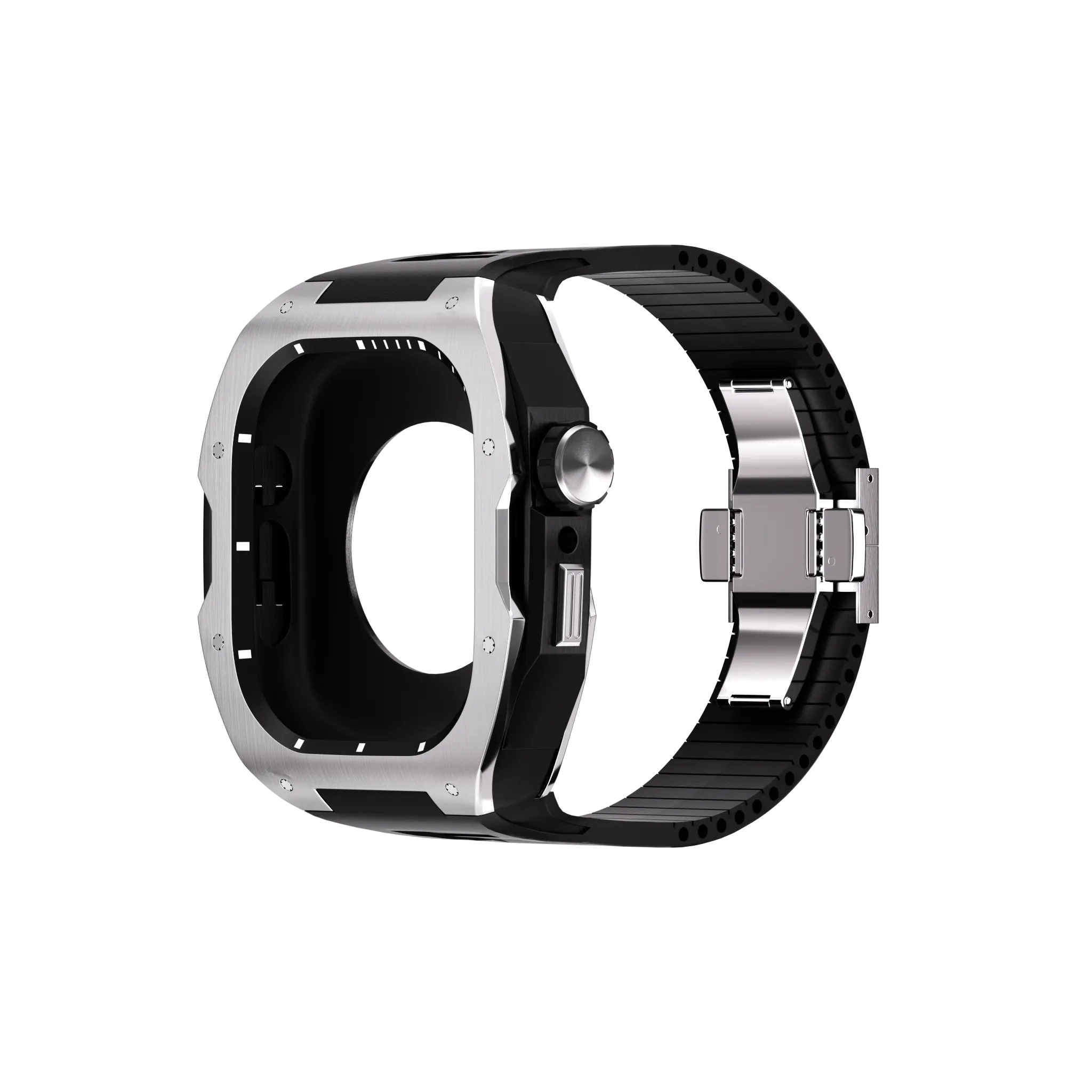 Reqior Apple Watch 45mm case met rubberen band (zilver)