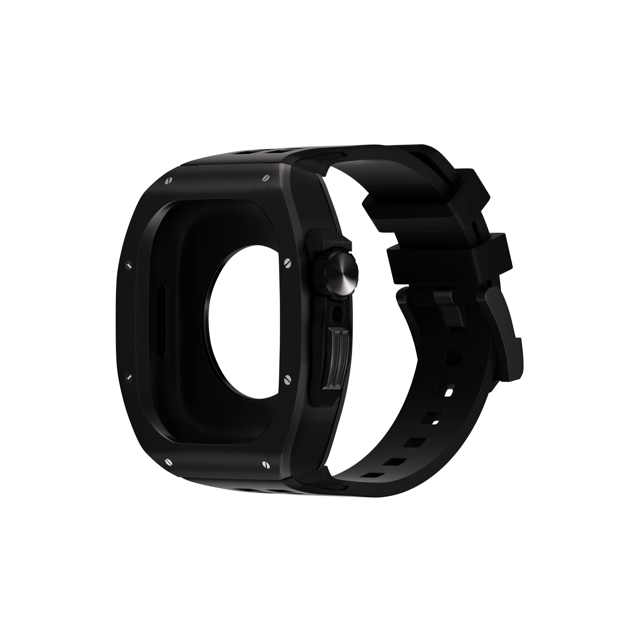 Reqior Apple Watch 45mm polymer en metalen case met rubberen band (zwart)