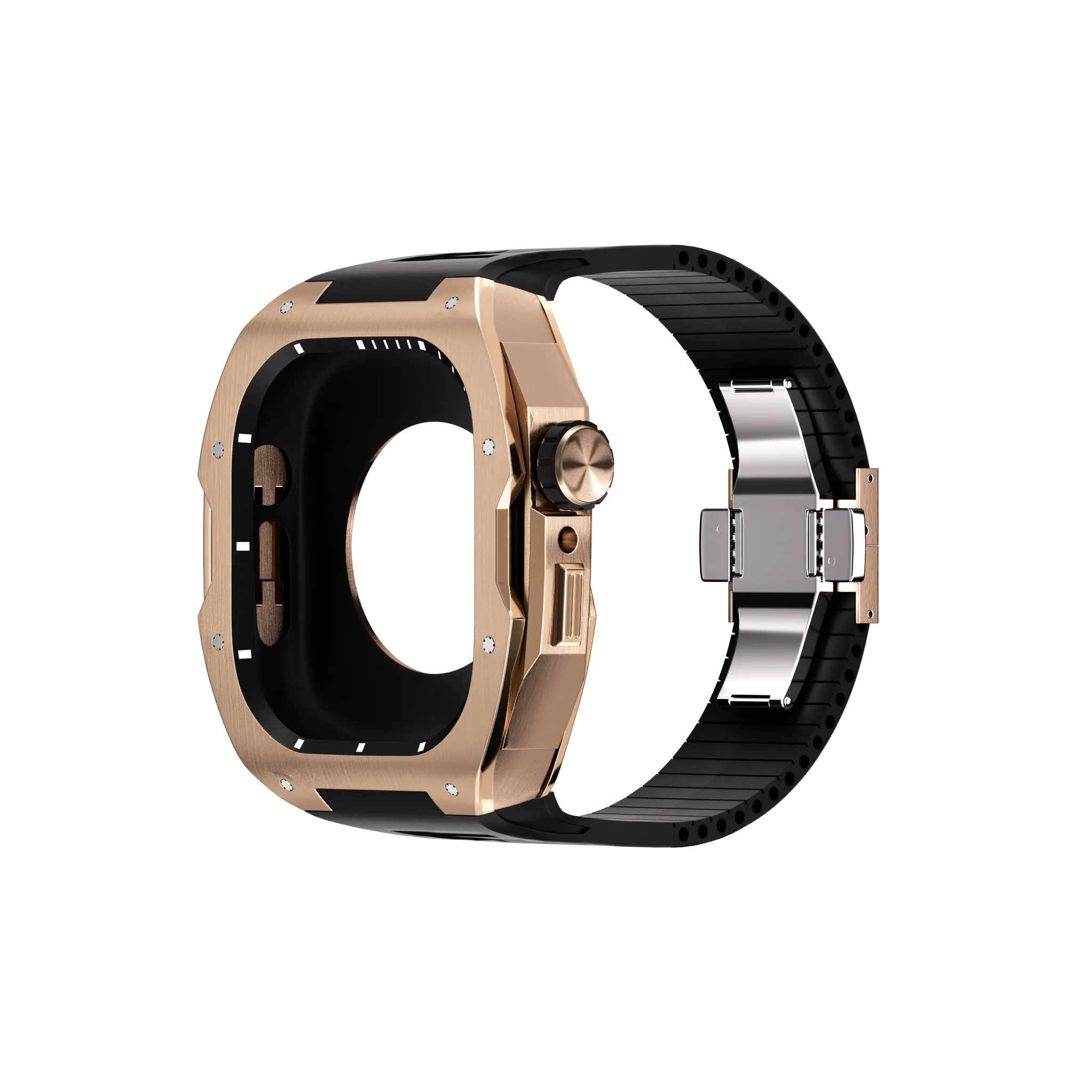 Reqior Apple Watch 45mm case met rubberen band (roségoud)