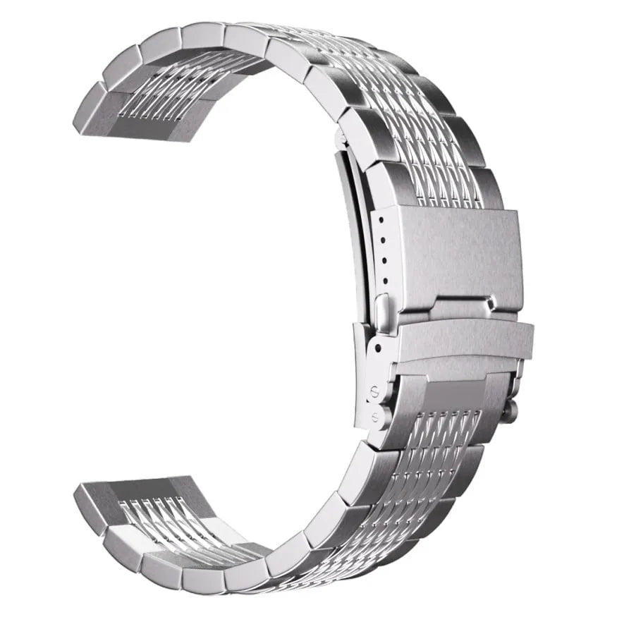 Luxury Steel Link Strap, silver, without a watch, 3/4 front view