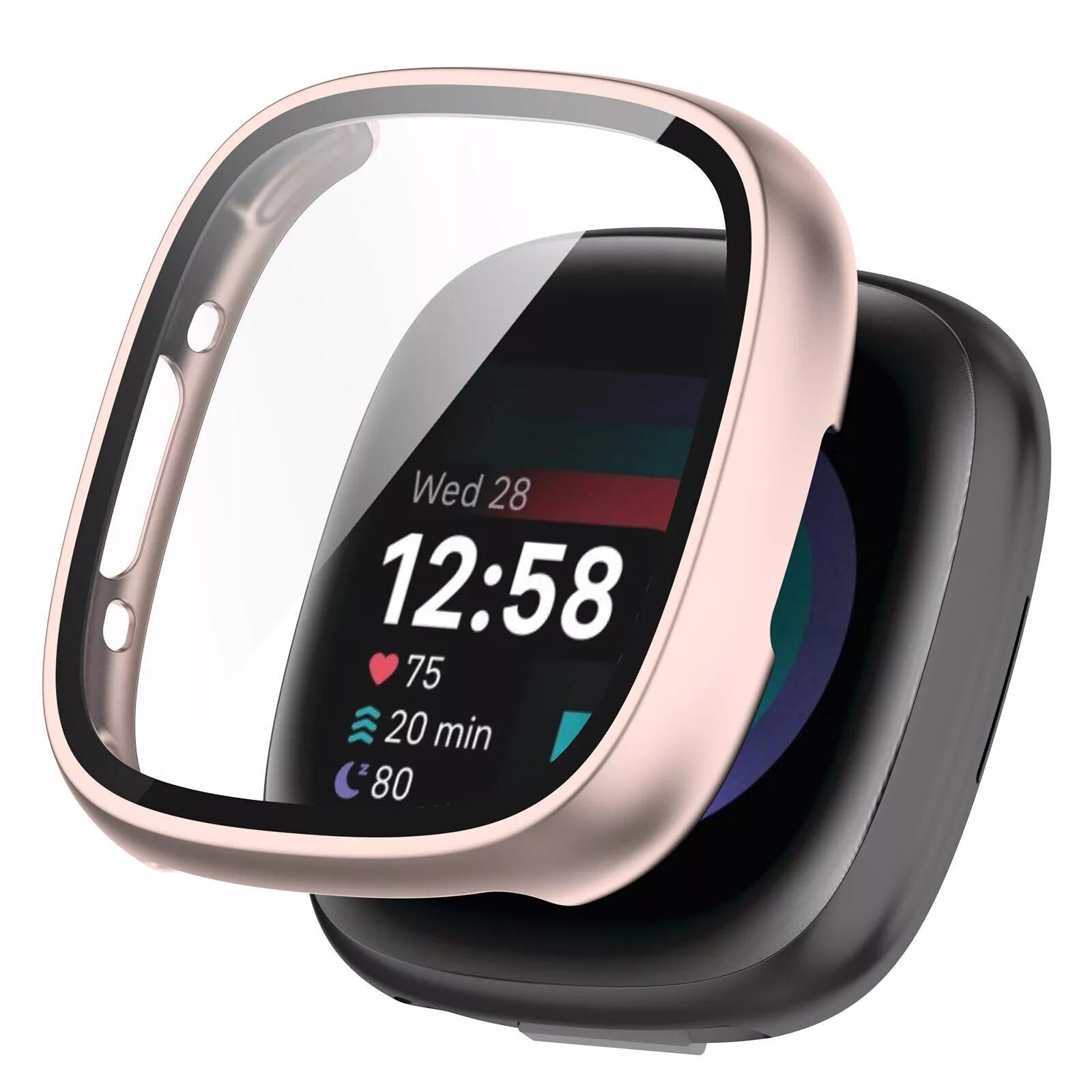 Fitbit Versa 4 / Sense 2 hard case met glas (rosé goud)