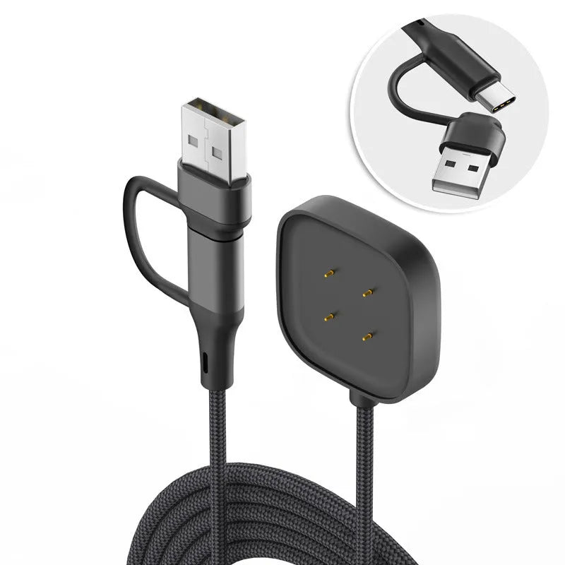 USB-A & C 2in1 Braided Fitbit Versa 3 oplader