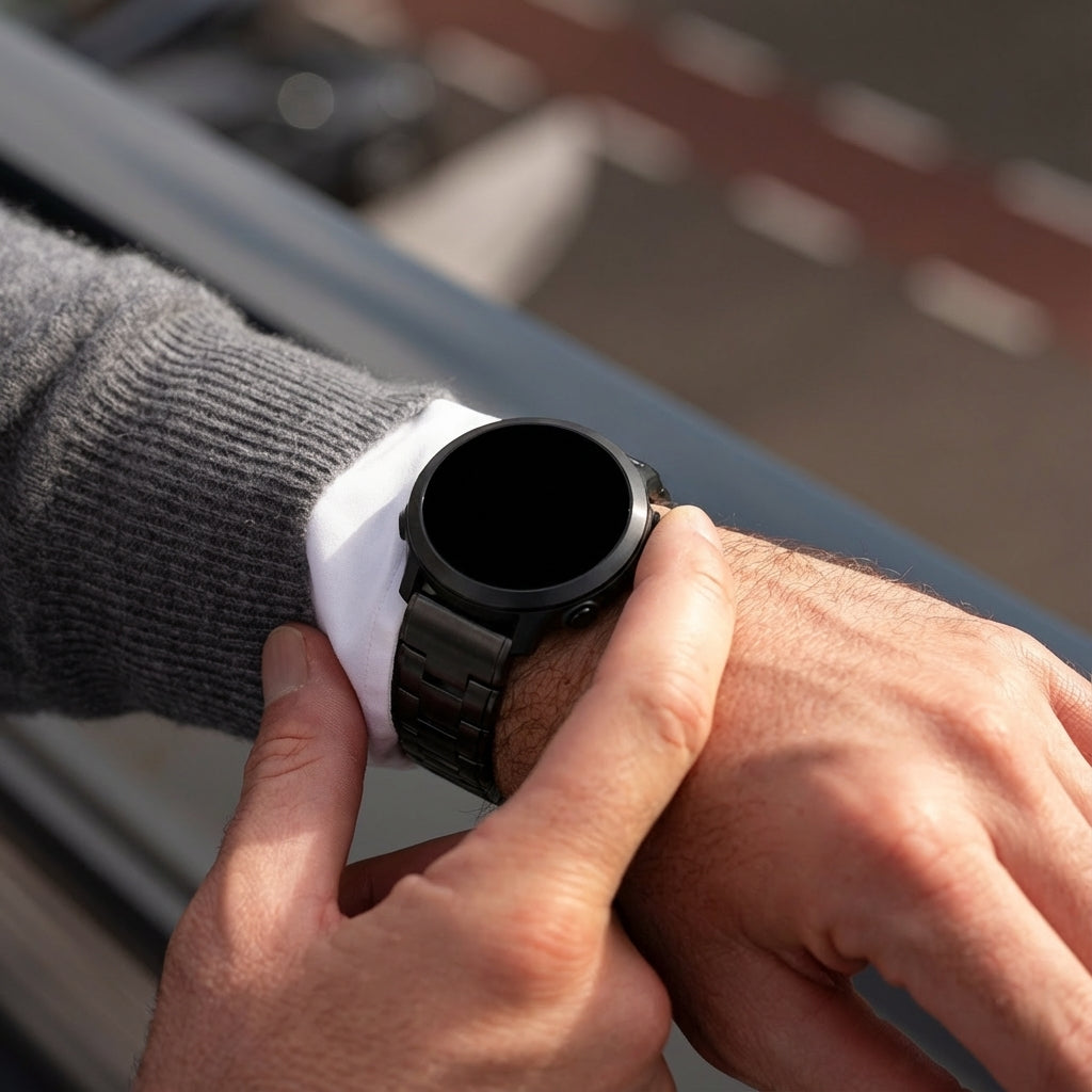 Bandz Garmin Fenix 7 titanium schakel band (zwart)