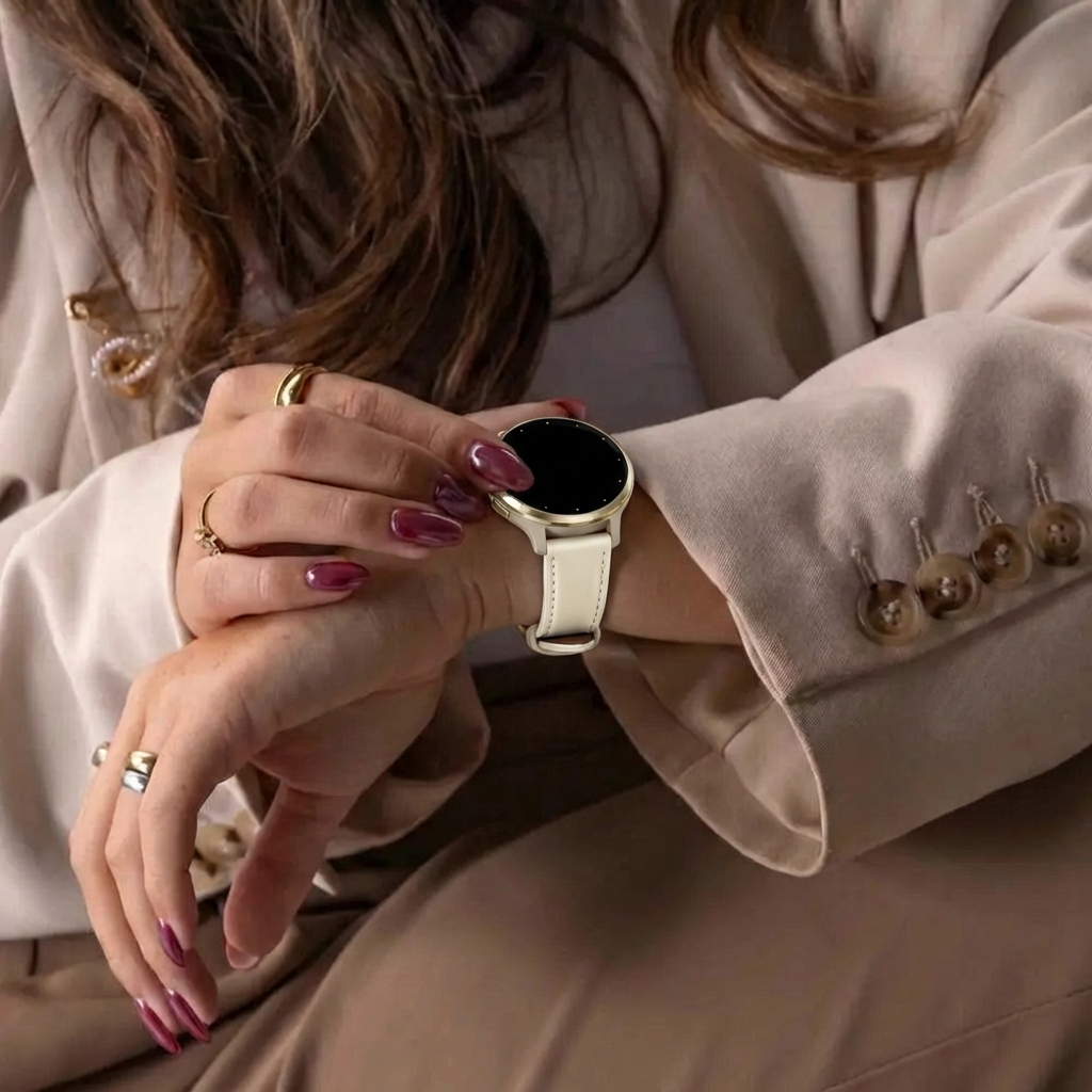 Bandz Garmin Venu 2s lederen band 'Deluxe' (beige)