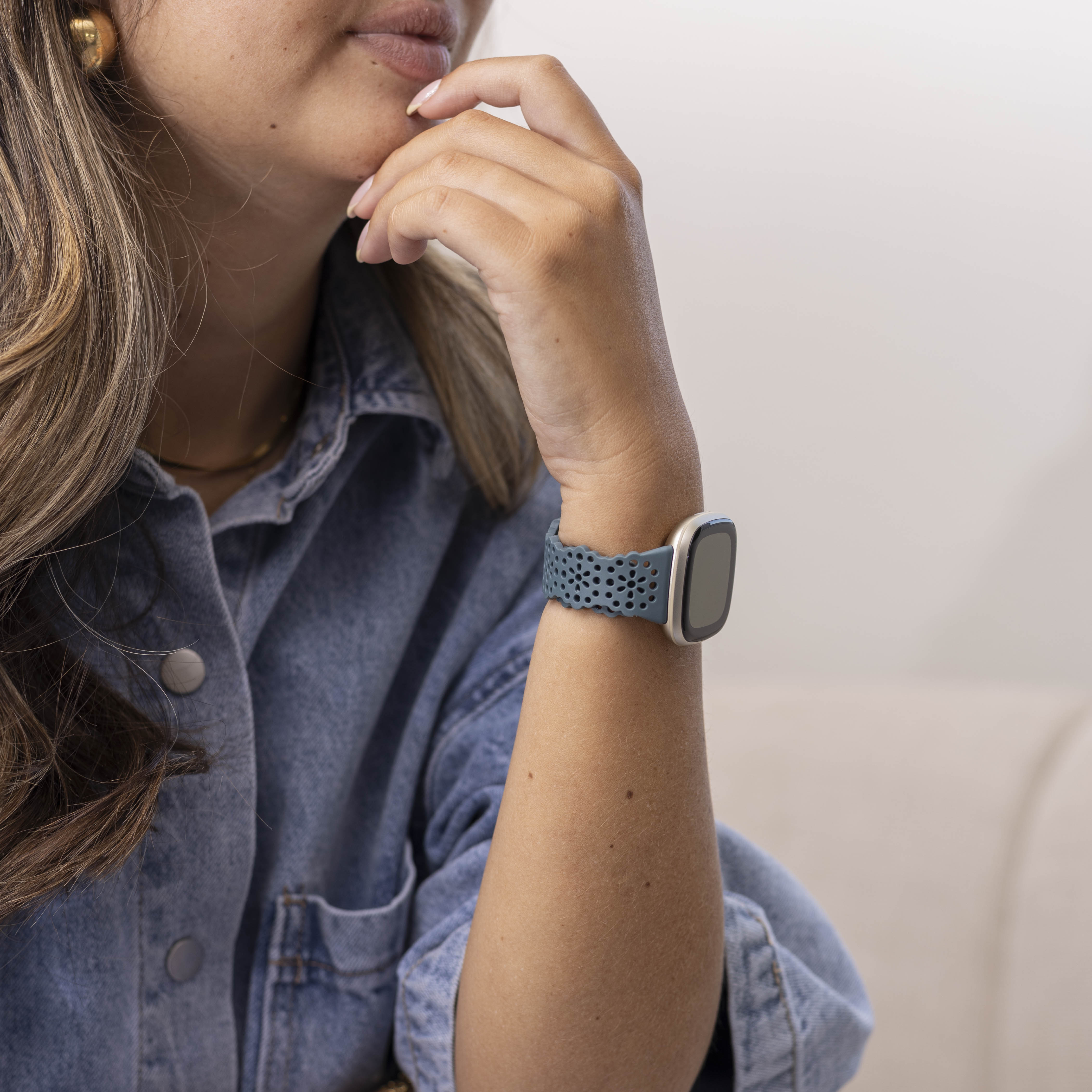 Fitbit Sense siliconen bandje met patroon (grijsblauw)