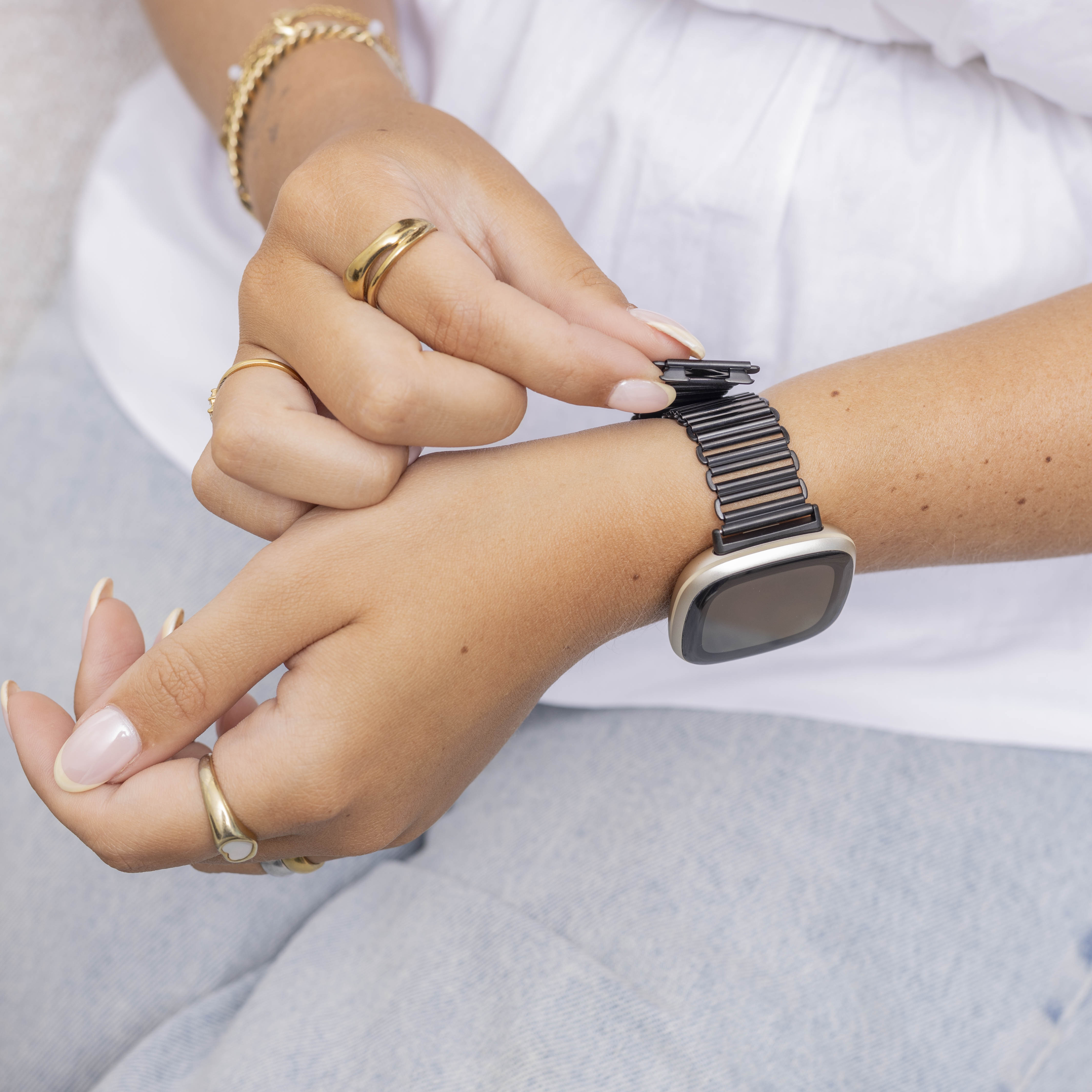 Fitbit Sense stalen loop bandje (zwart)