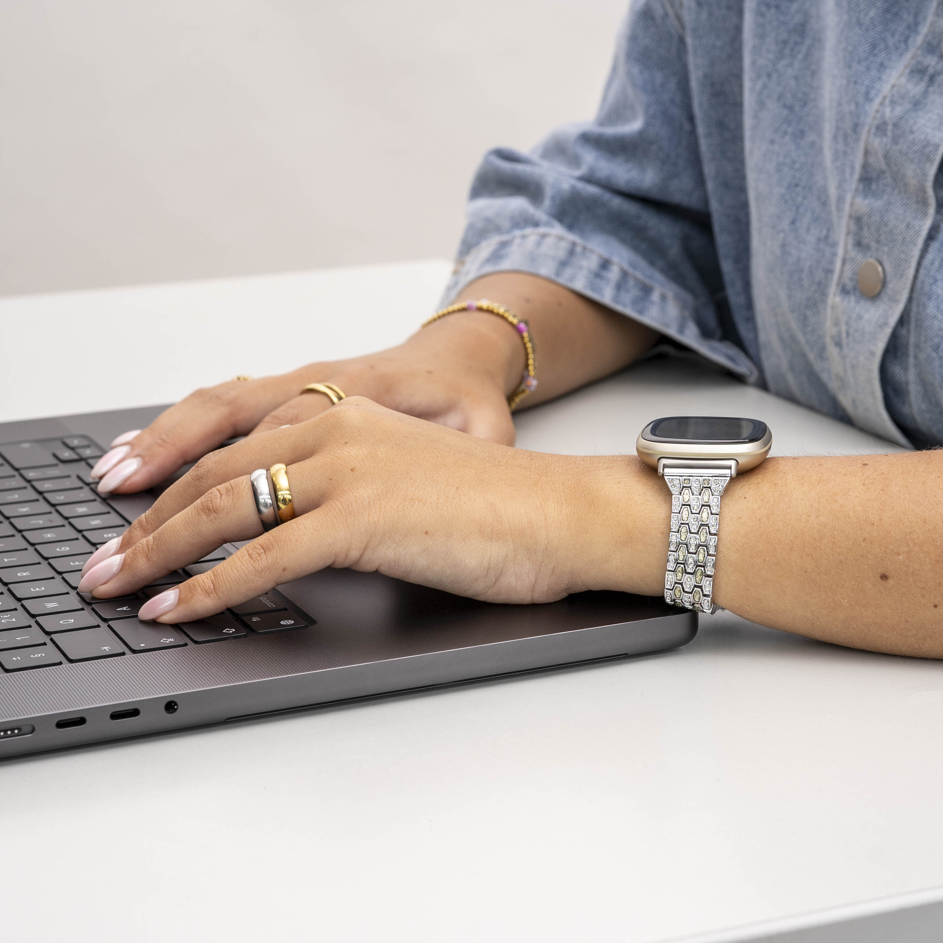 Silver Diamond Fitbit Versa 3 bandje