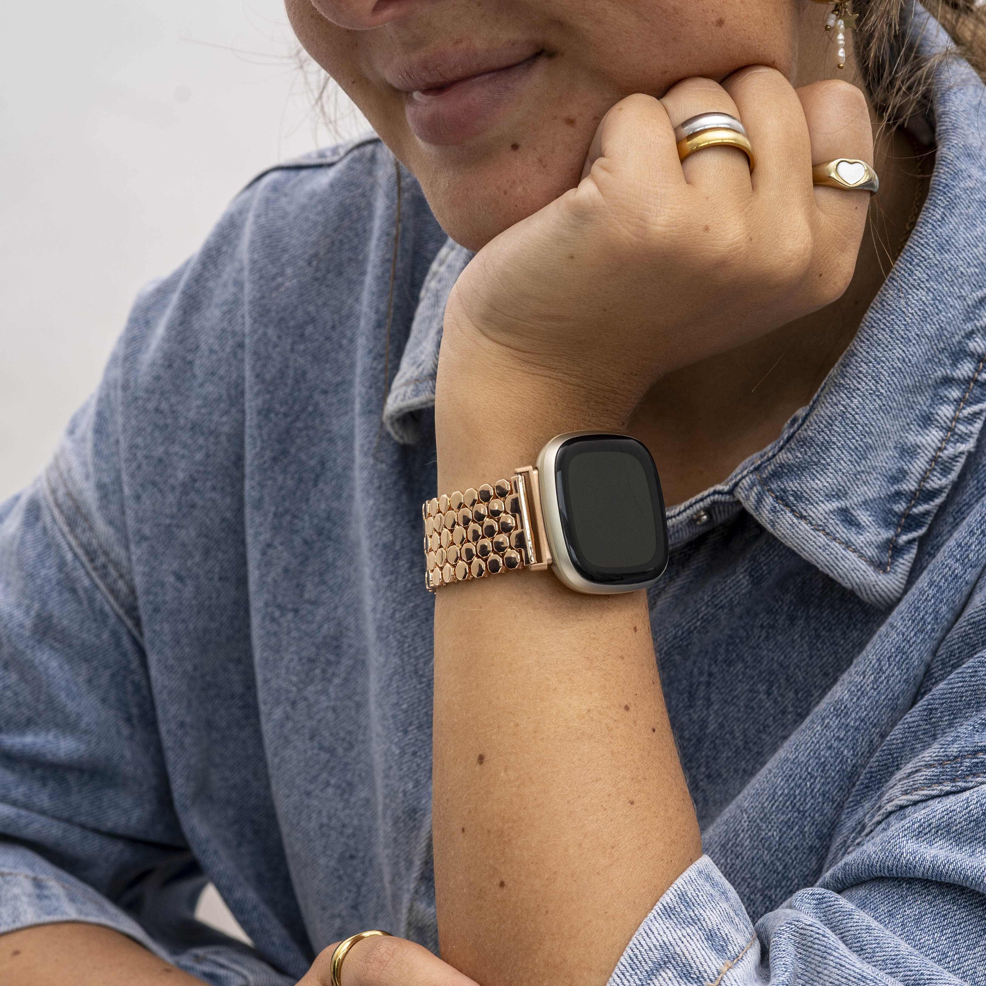Fitbit Sense Steel Strap Hexagons (Rose Gold)