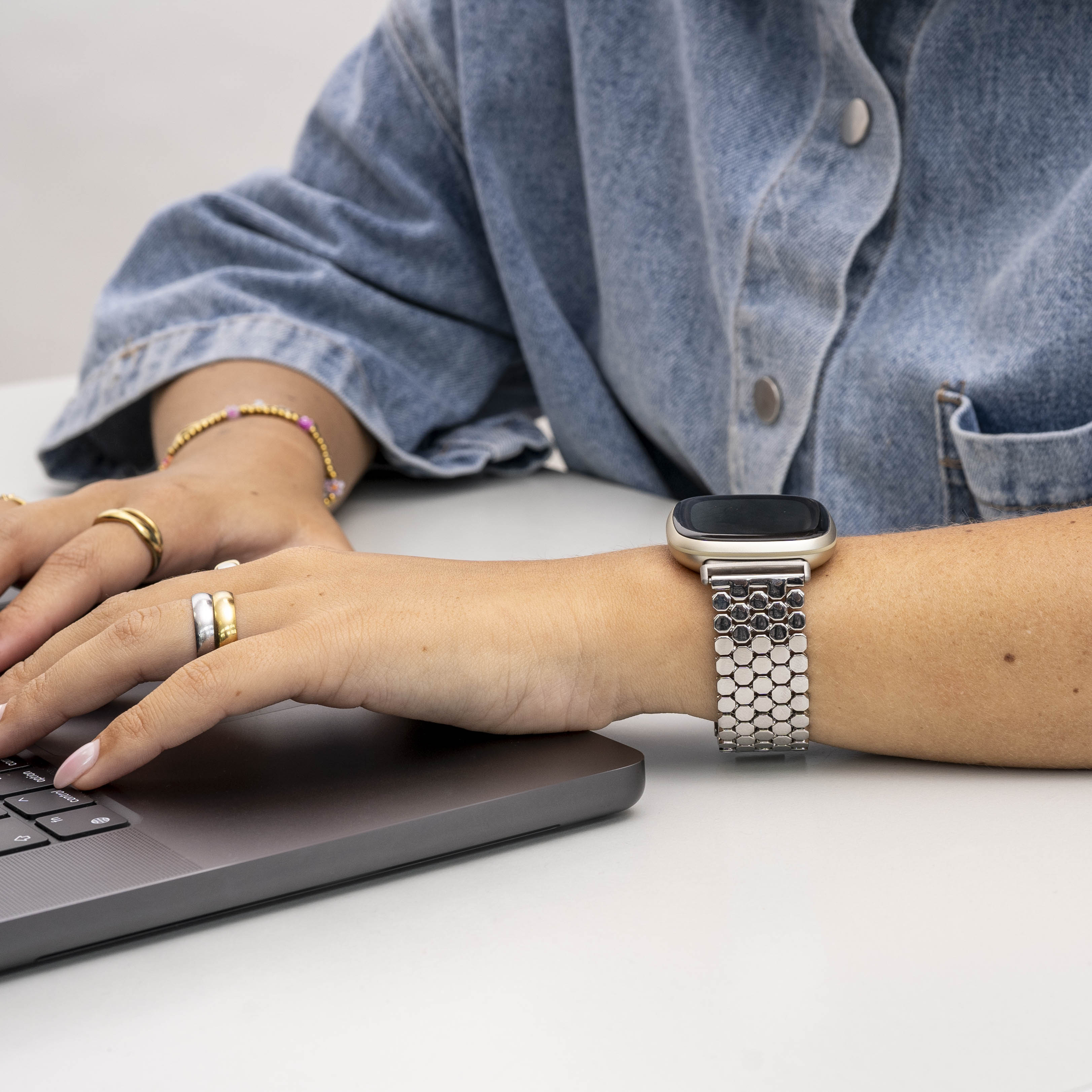 Fitbit Sense Steel Strap Hexagons (Silver)