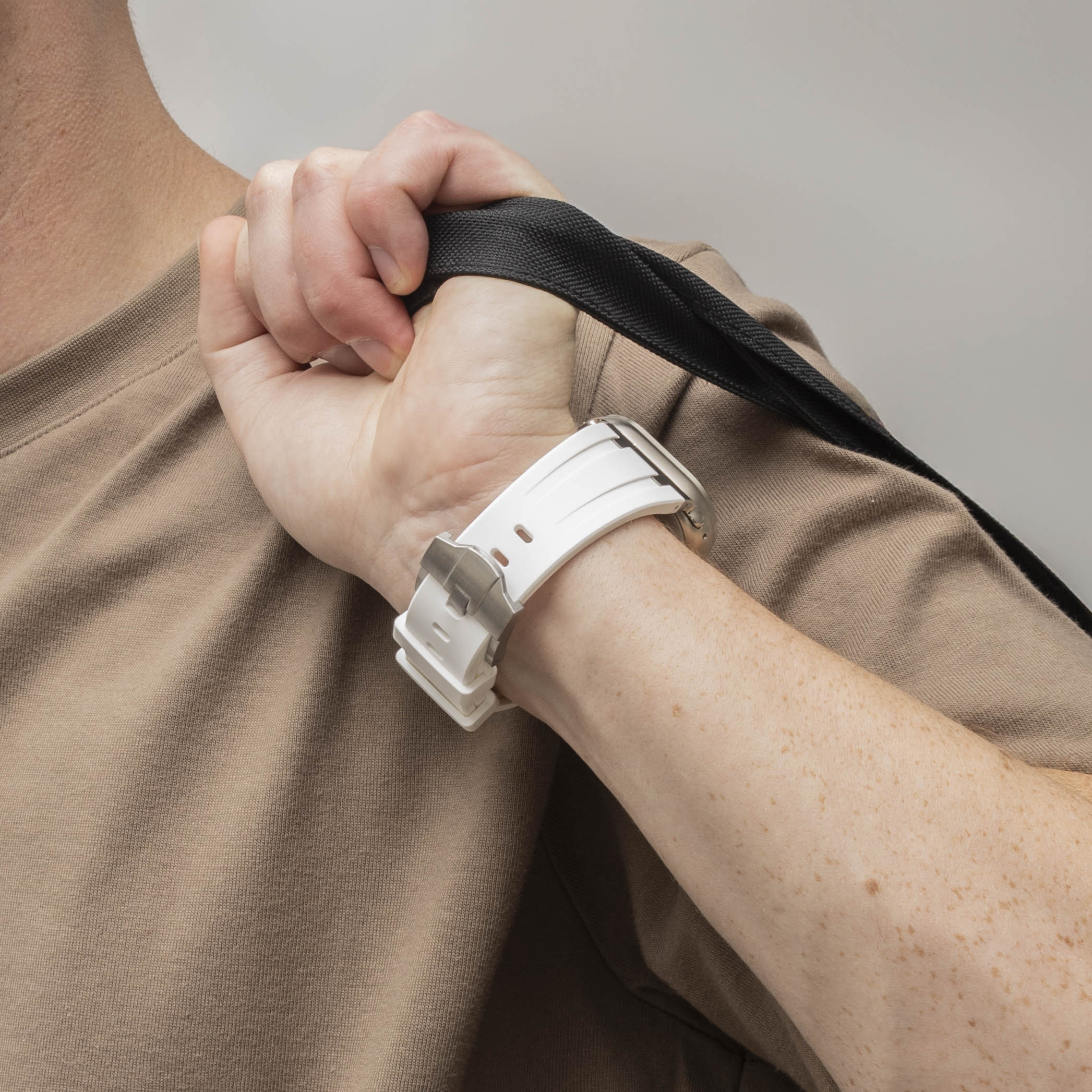 Apple Watch luxe liquid silicone band (wit met zilver)