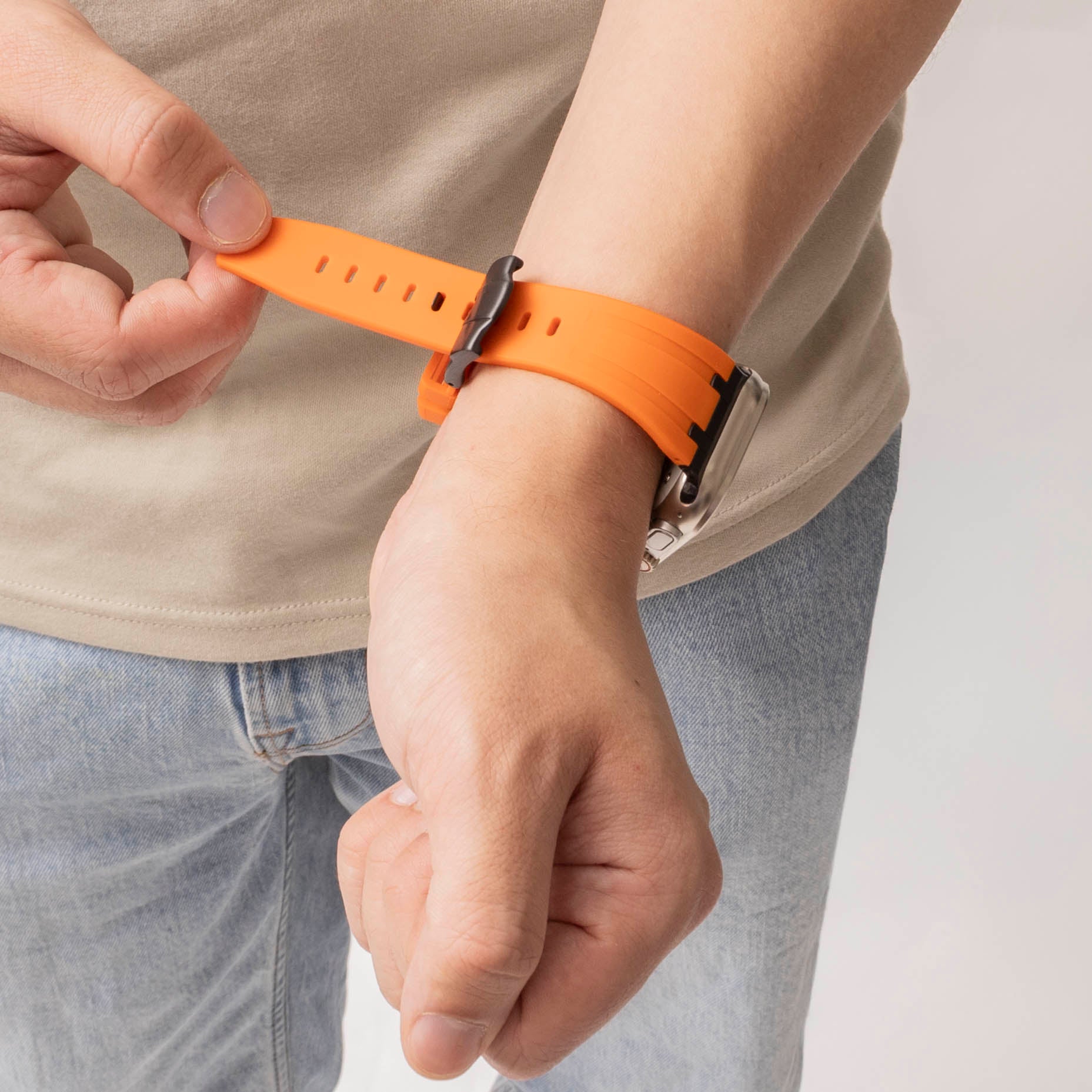 Apple Watch luxe liquid silicone band (oranje met zwart)