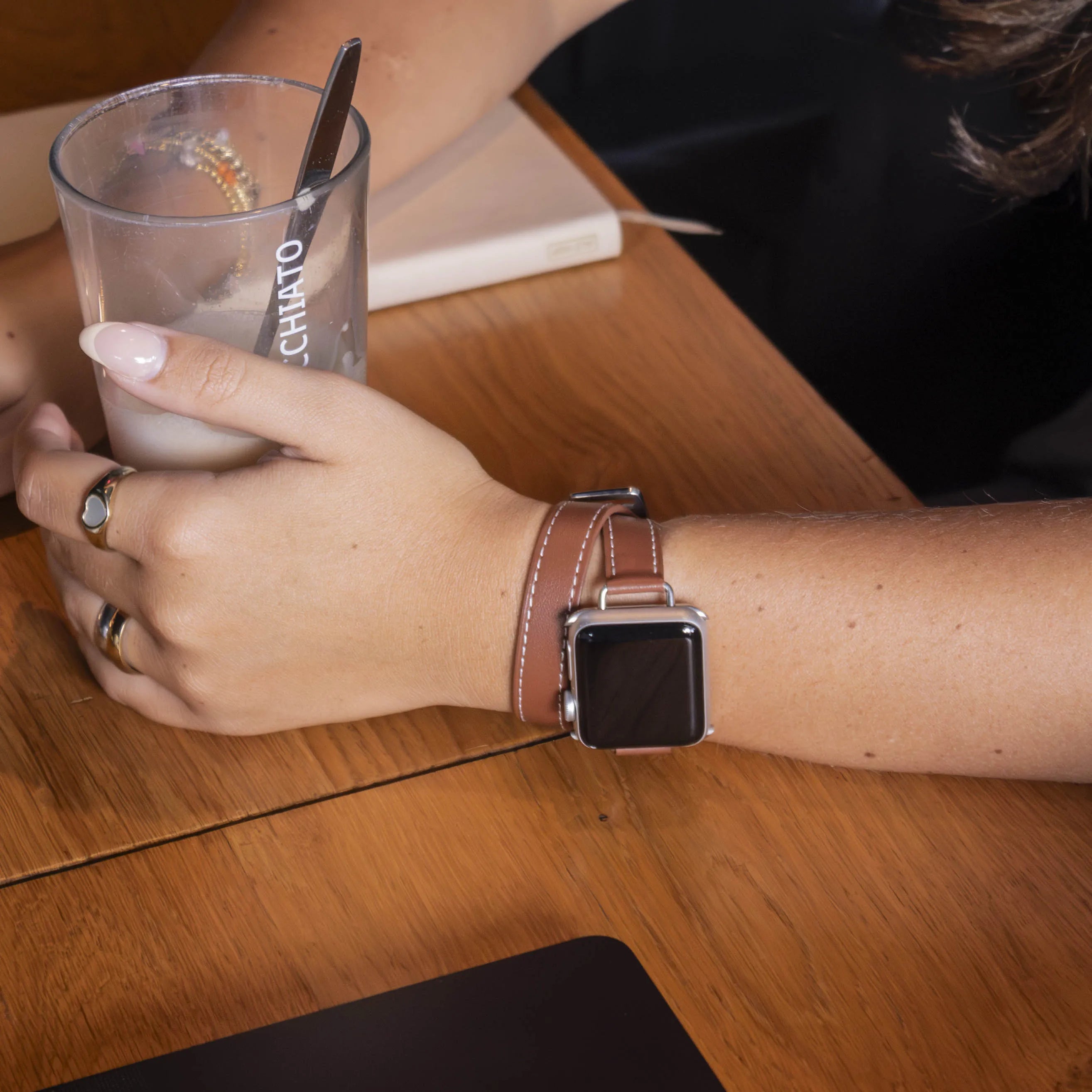 Apple Watch leren double tour band (bruin)