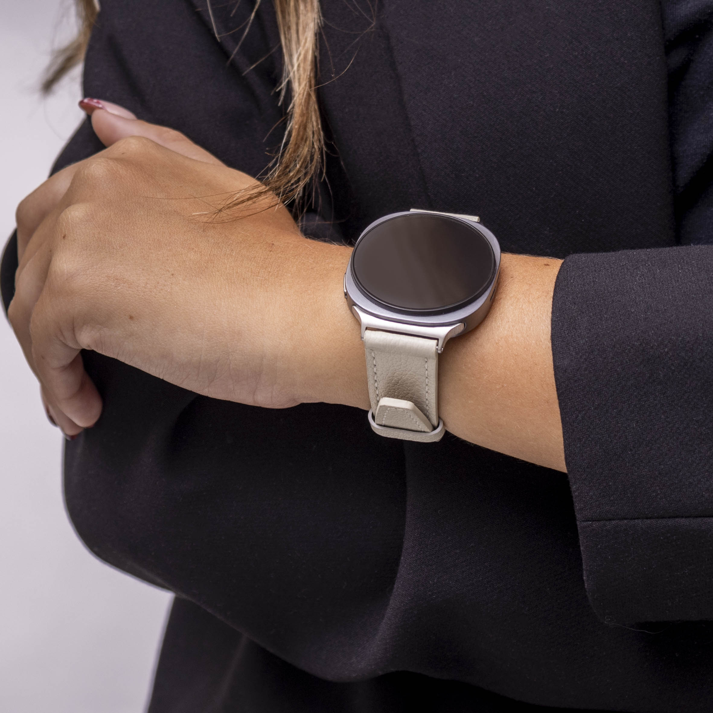 Bandz Samsung Galaxy Watch 8 - 44mm lederen band 'Deluxe' (lichtbeige)